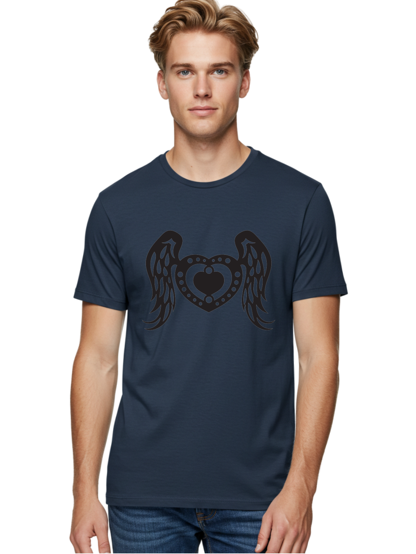 Heart-With-Wings Men'S Graphic Tee, 100% Cotton, Comfortable Casual Summer Wear, Machine Washable, Heart With Wings, Decorative Heart Design, Symbolic Heart Art, Winged Heart Illustration, Love Symbol, Heart Icon, Angel Wings, Aab287 26