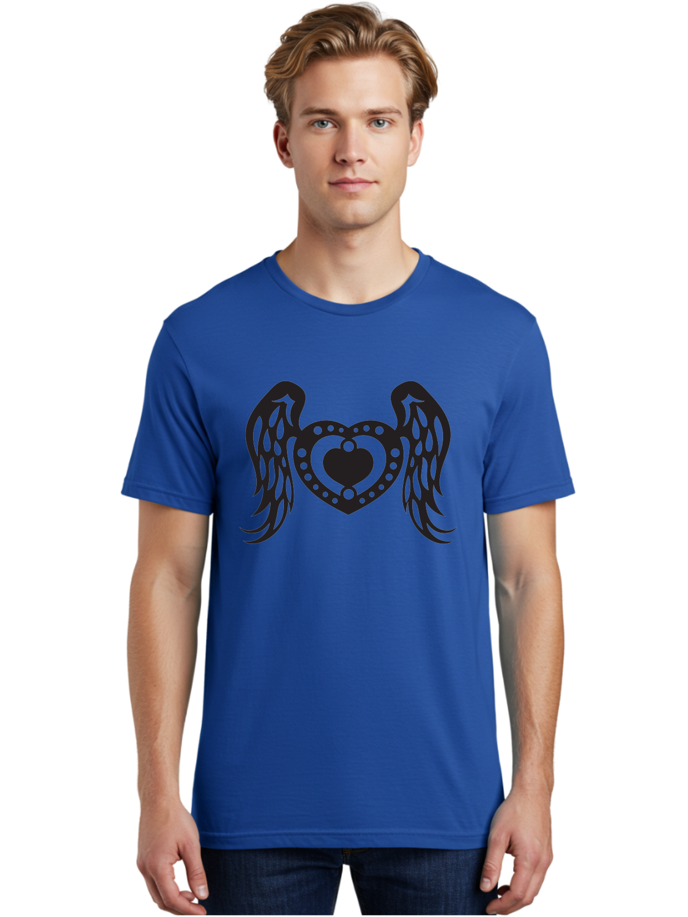 Heart-With-Wings Men'S Graphic Tee, 100% Cotton, Comfortable Casual Summer Wear, Machine Washable, Heart With Wings, Decorative Heart Design, Symbolic Heart Art, Winged Heart Illustration, Love Symbol, Heart Icon, Angel Wings, Aab287 28