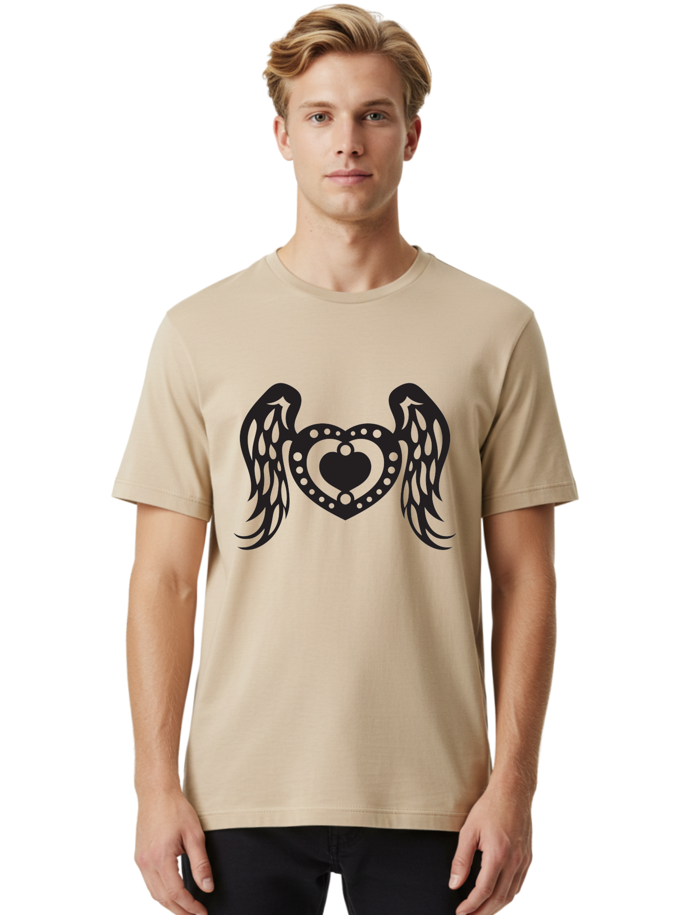 Heart-With-Wings Men'S Graphic Tee, 100% Cotton, Comfortable Casual Summer Wear, Machine Washable, Heart With Wings, Decorative Heart Design, Symbolic Heart Art, Winged Heart Illustration, Love Symbol, Heart Icon, Angel Wings, Aab287 18