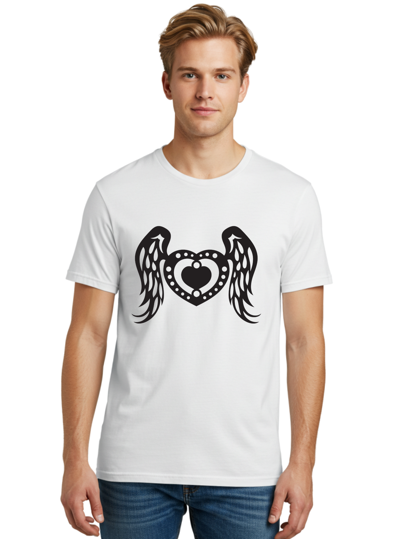 Heart-With-Wings Men'S Graphic Tee, 100% Cotton, Comfortable Casual Summer Wear, Machine Washable, Heart With Wings, Decorative Heart Design, Symbolic Heart Art, Winged Heart Illustration, Love Symbol, Heart Icon, Angel Wings, Aab287 6
