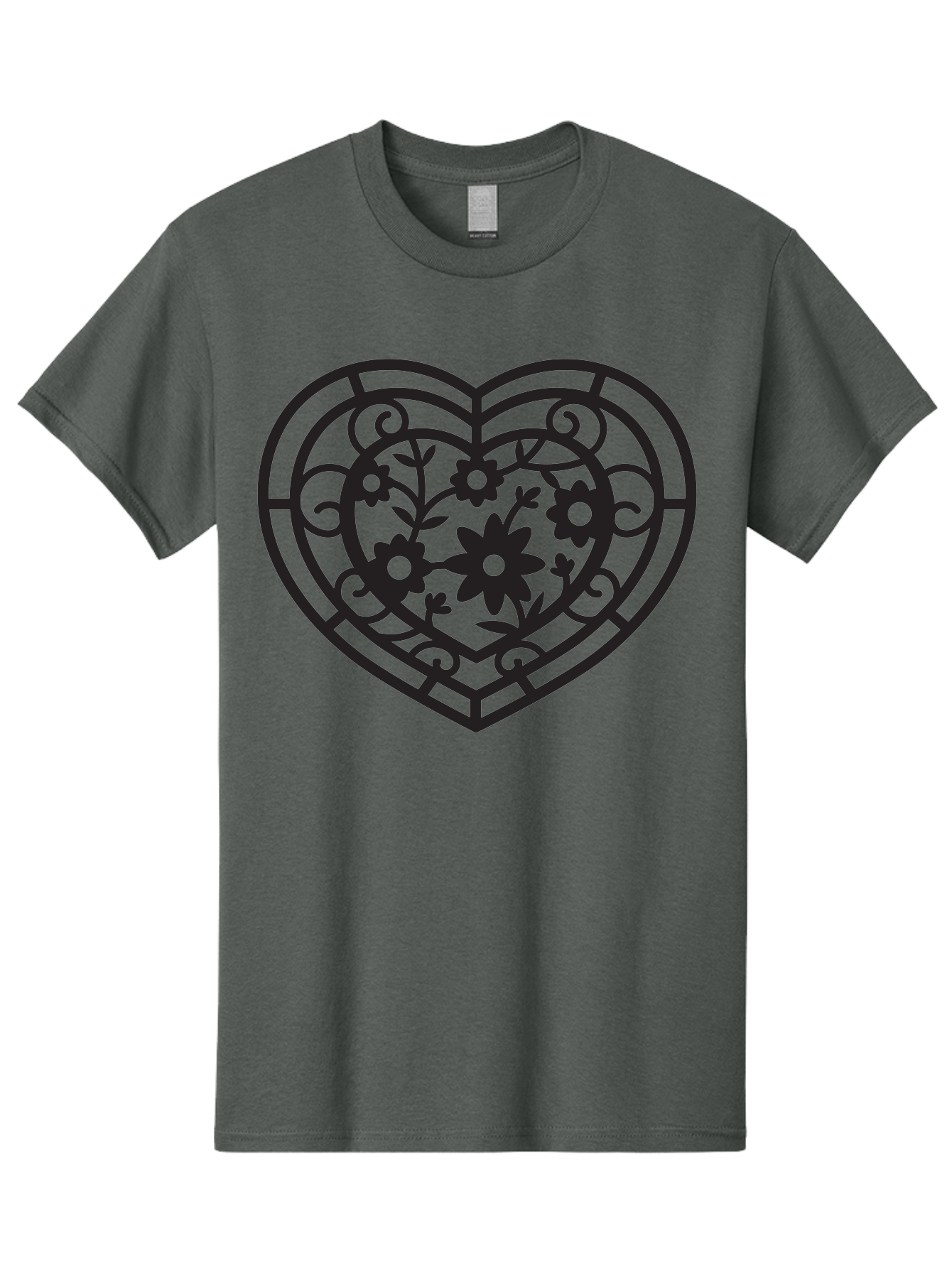 Heart Men'S Graphic Tee, 100% Cotton, Comfortable Casual Summer Wear, Machine Washable, Heart Shape, Floral Patterns, Black Outline, Ornate Details, Vintage Style, Love Symbol, Floral Motifs, Decorative Art Aab288 21