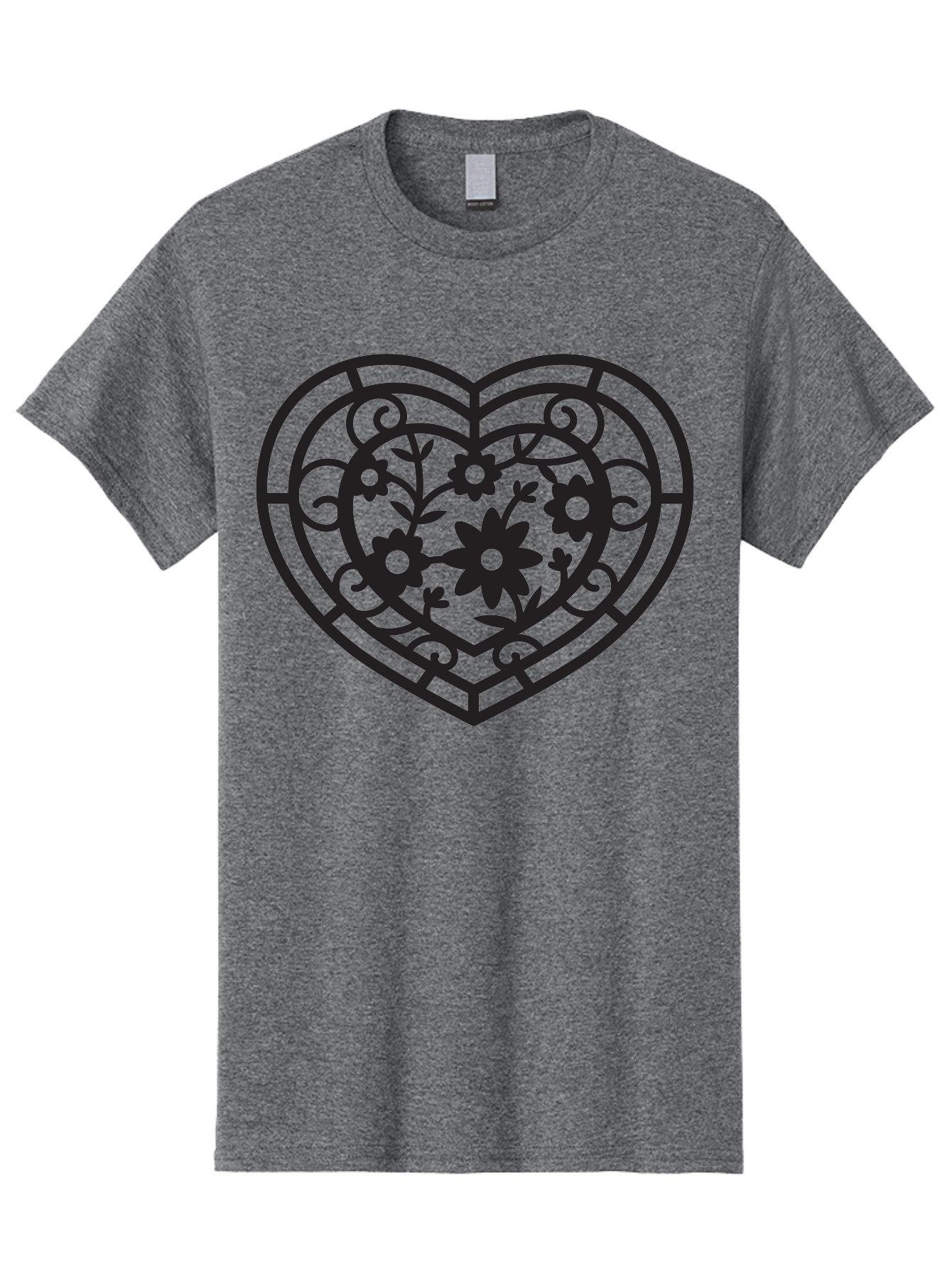 Heart Men'S Graphic Tee, 100% Cotton, Comfortable Casual Summer Wear, Machine Washable, Heart Shape, Floral Patterns, Black Outline, Ornate Details, Vintage Style, Love Symbol, Floral Motifs, Decorative Art Aab288 5
