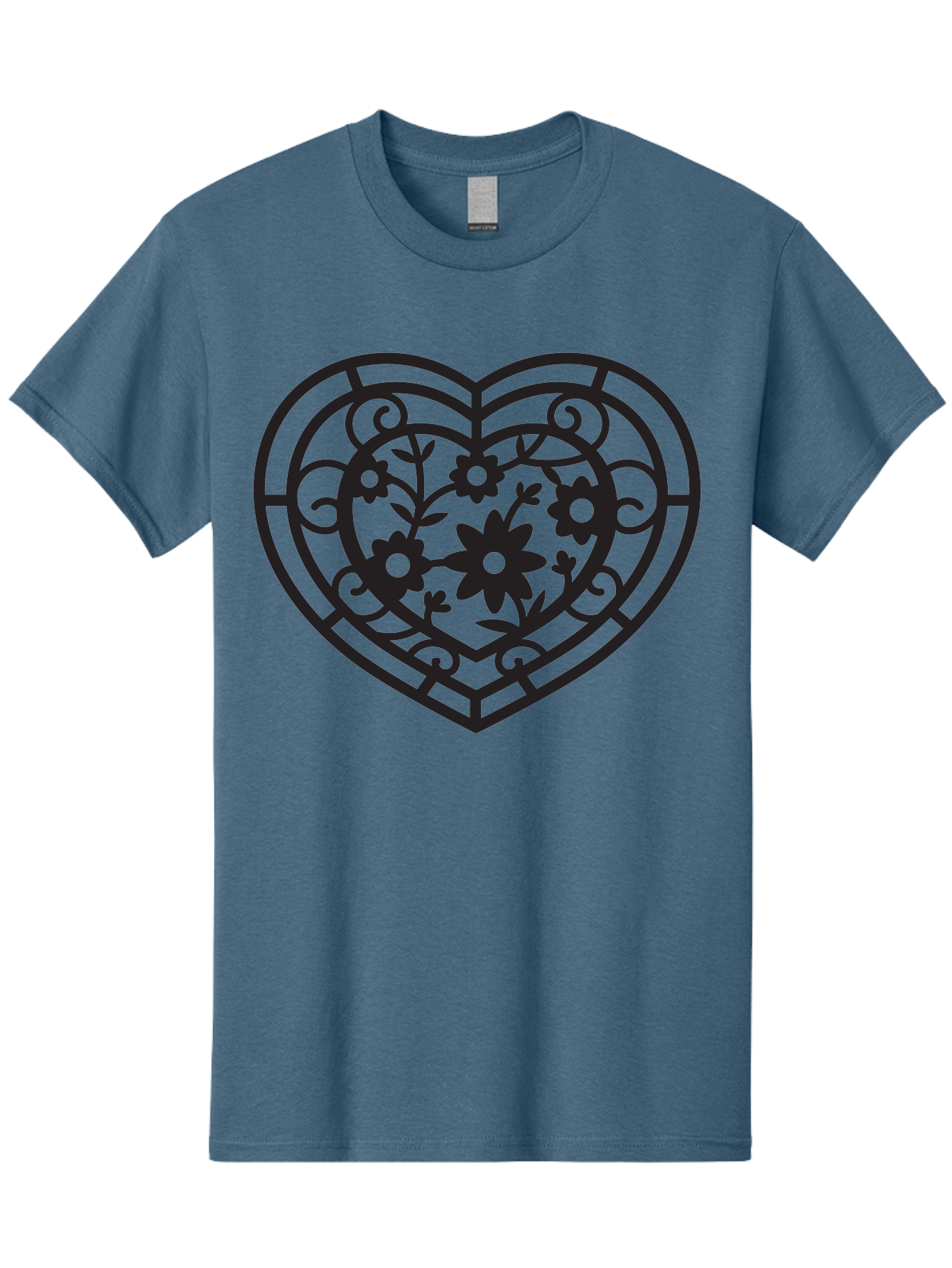 Heart Men'S Graphic Tee, 100% Cotton, Comfortable Casual Summer Wear, Machine Washable, Heart Shape, Floral Patterns, Black Outline, Ornate Details, Vintage Style, Love Symbol, Floral Motifs, Decorative Art Aab288 9