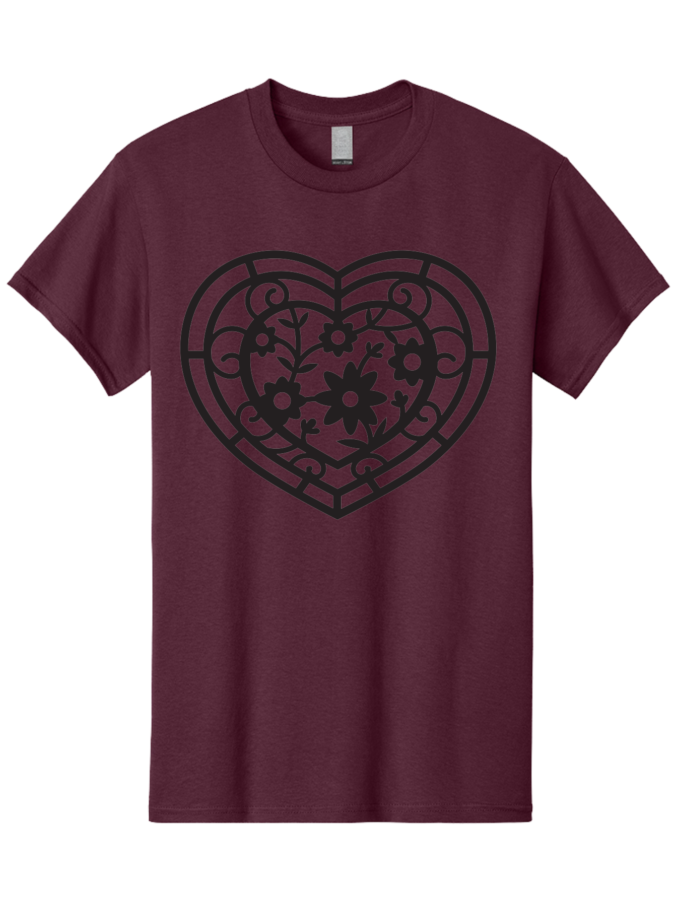 Heart Men'S Graphic Tee, 100% Cotton, Comfortable Casual Summer Wear, Machine Washable, Heart Shape, Floral Patterns, Black Outline, Ornate Details, Vintage Style, Love Symbol, Floral Motifs, Decorative Art Aab288 15