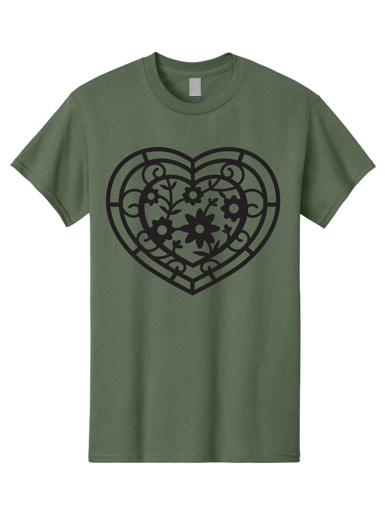 Heart Men'S Graphic Tee, 100% Cotton, Comfortable Casual Summer Wear, Machine Washable, Heart Shape, Floral Patterns, Black Outline, Ornate Details, Vintage Style, Love Symbol, Floral Motifs, Decorative Art Aab288 3