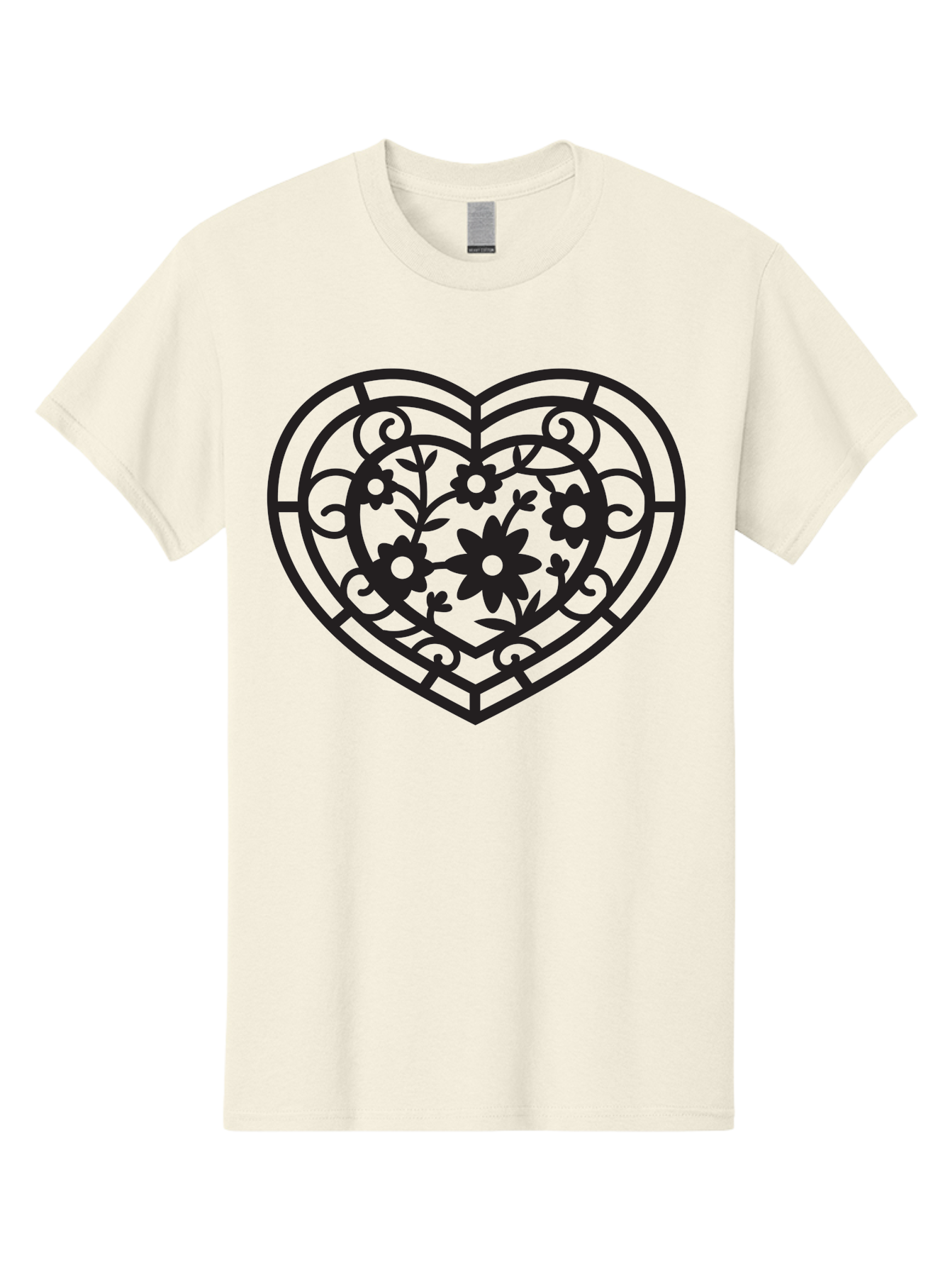 Heart Men'S Graphic Tee, 100% Cotton, Comfortable Casual Summer Wear, Machine Washable, Heart Shape, Floral Patterns, Black Outline, Ornate Details, Vintage Style, Love Symbol, Floral Motifs, Decorative Art Aab288 11