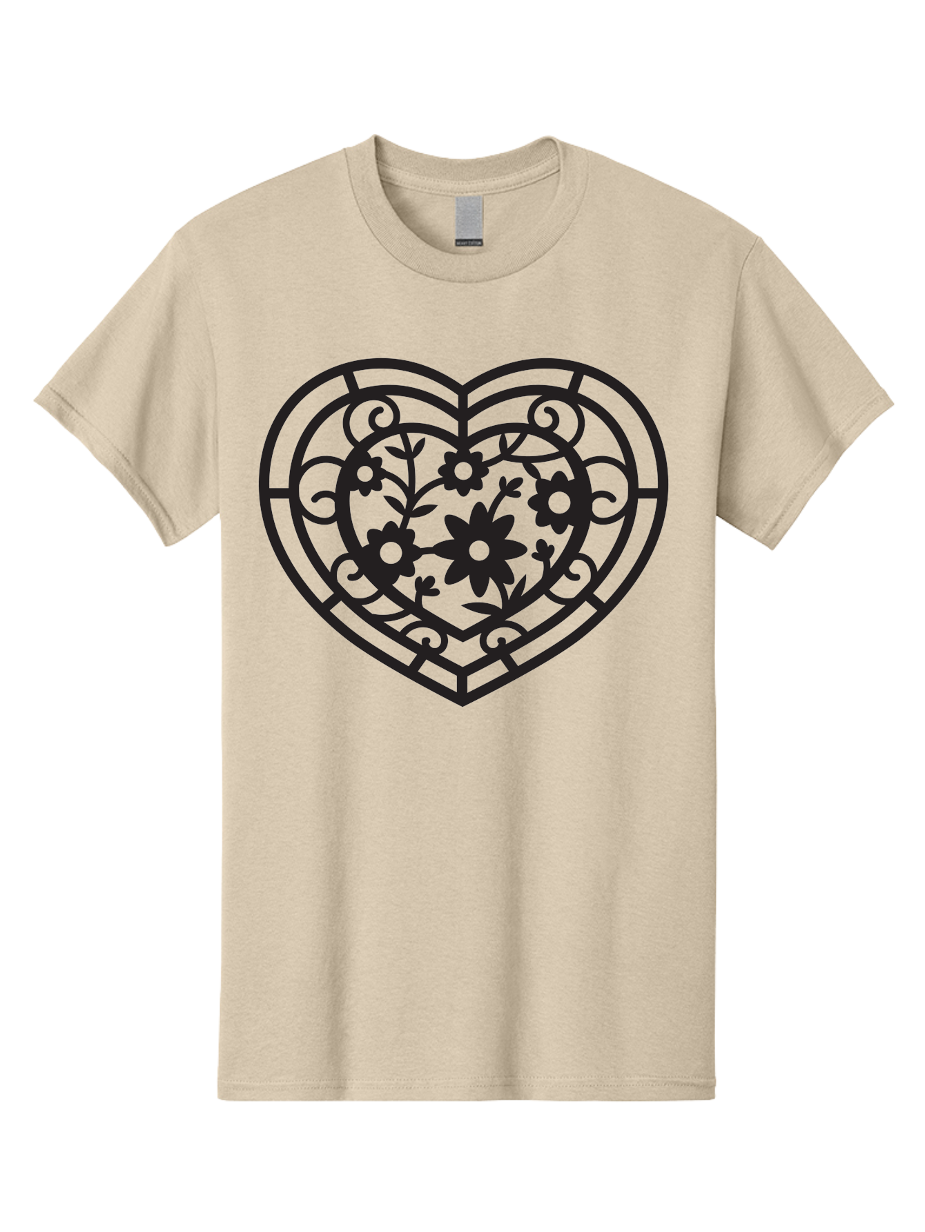 Heart Men'S Graphic Tee, 100% Cotton, Comfortable Casual Summer Wear, Machine Washable, Heart Shape, Floral Patterns, Black Outline, Ornate Details, Vintage Style, Love Symbol, Floral Motifs, Decorative Art Aab288 1