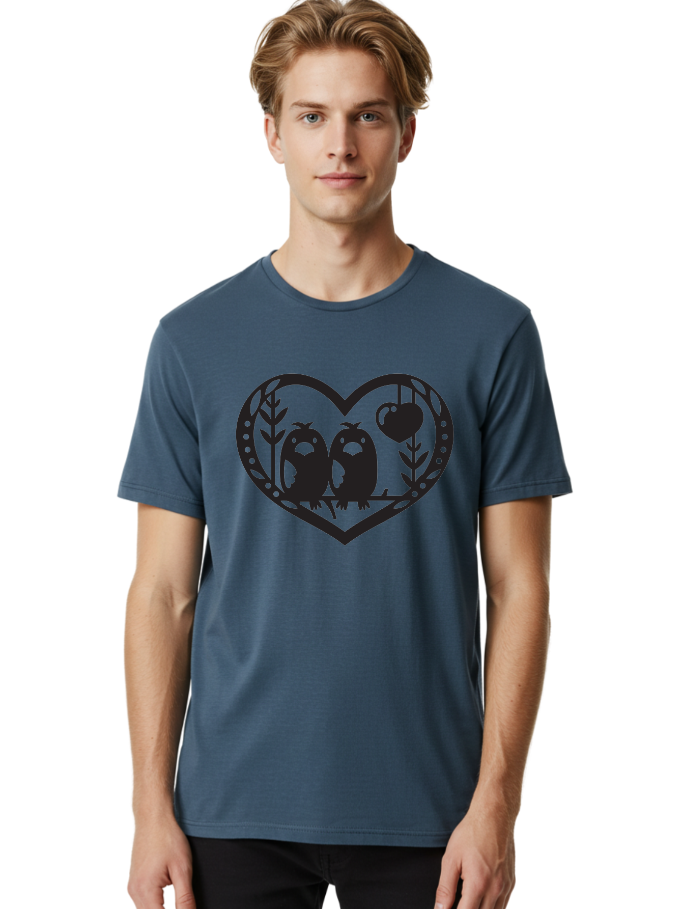 Love-Birds-1 Men'S Graphic Tee, 100% Cotton, Comfortable Casual Summer Wear, Machine Washable, Pair Of Birds Perched On Branch, Heart-Shaped Frame, Love Symbolism, Decorative Design, Minimalist Style, Simple Shapes, Cute Illustration, Aab291 14