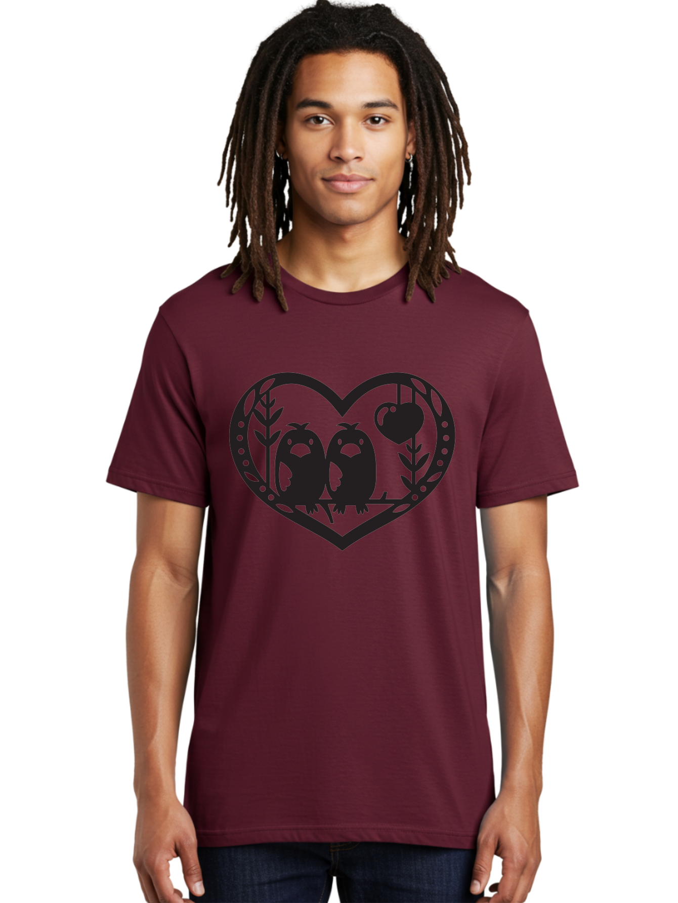 Love-Birds-1 Men'S Graphic Tee, 100% Cotton, Comfortable Casual Summer Wear, Machine Washable, Pair Of Birds Perched On Branch, Heart-Shaped Frame, Love Symbolism, Decorative Design, Minimalist Style, Simple Shapes, Cute Illustration, Aab291 10