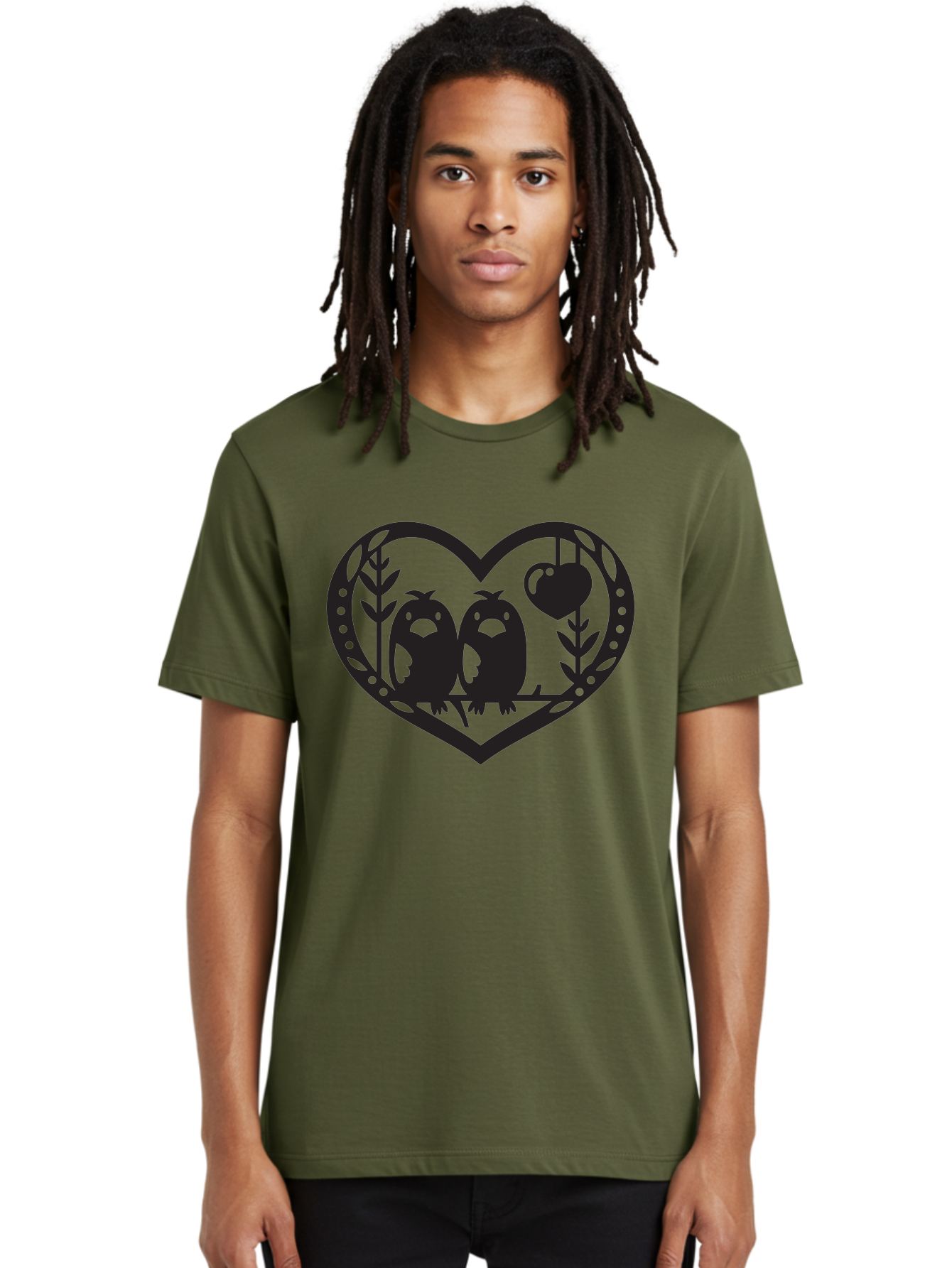Love-Birds-1 Men'S Graphic Tee, 100% Cotton, Comfortable Casual Summer Wear, Machine Washable, Pair Of Birds Perched On Branch, Heart-Shaped Frame, Love Symbolism, Decorative Design, Minimalist Style, Simple Shapes, Cute Illustration, Aab291 20