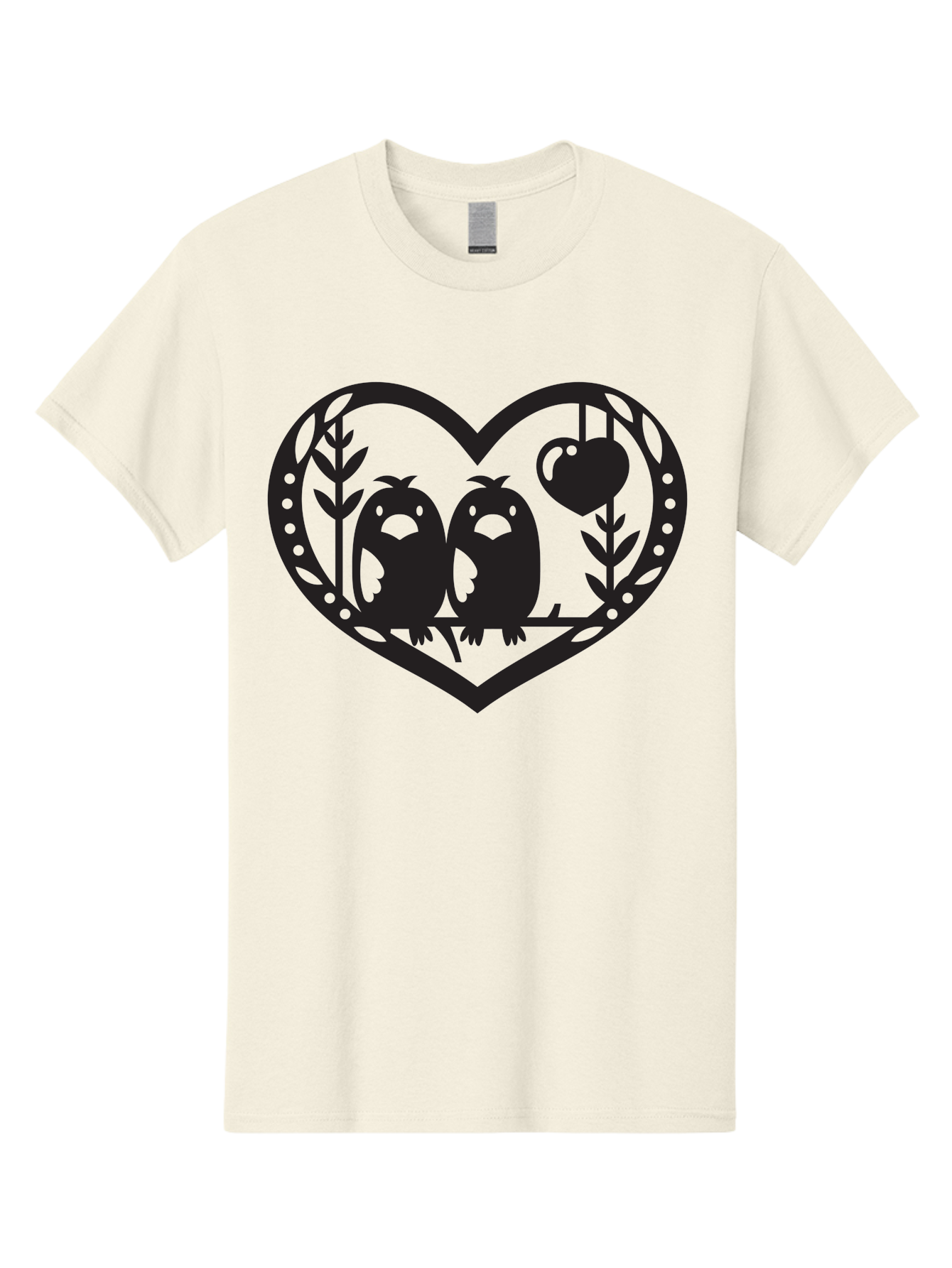 Love-Birds-1 Men'S Graphic Tee, 100% Cotton, Comfortable Casual Summer Wear, Machine Washable, Pair Of Birds Perched On Branch, Heart-Shaped Frame, Love Symbolism, Decorative Design, Minimalist Style, Simple Shapes, Cute Illustration, Aab291 25