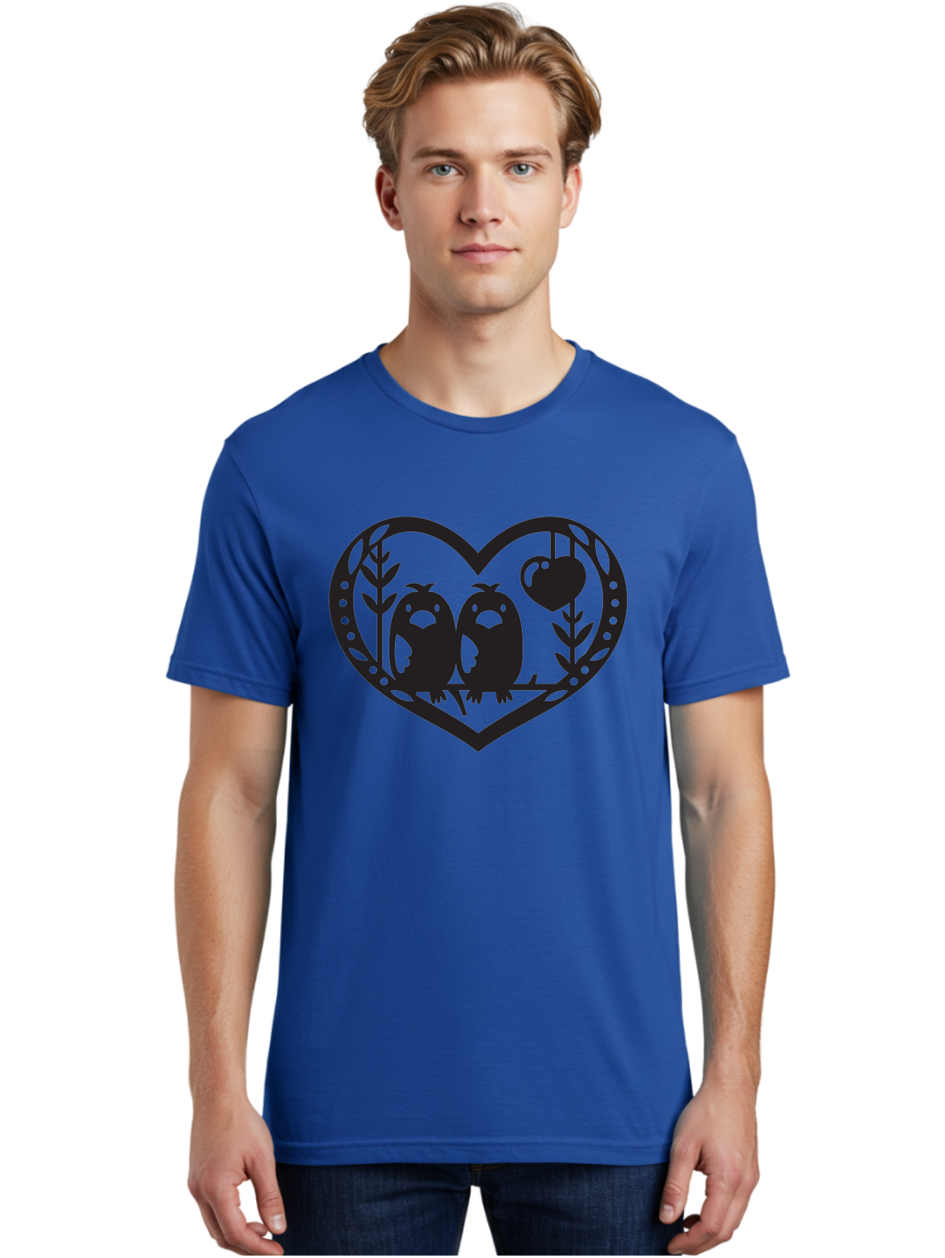 Love-Birds-1 Men'S Graphic Tee, 100% Cotton, Comfortable Casual Summer Wear, Machine Washable, Pair Of Birds Perched On Branch, Heart-Shaped Frame, Love Symbolism, Decorative Design, Minimalist Style, Simple Shapes, Cute Illustration, Aab291 28