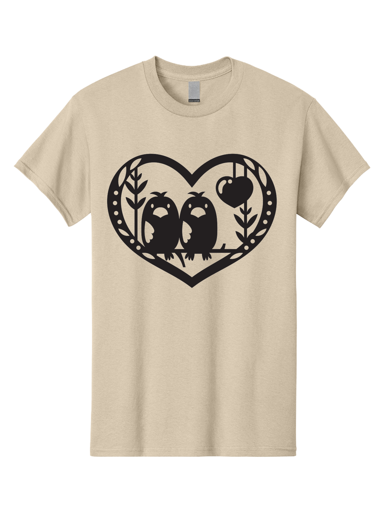Love-Birds-1 Men'S Graphic Tee, 100% Cotton, Comfortable Casual Summer Wear, Machine Washable, Pair Of Birds Perched On Branch, Heart-Shaped Frame, Love Symbolism, Decorative Design, Minimalist Style, Simple Shapes, Cute Illustration, Aab291 21