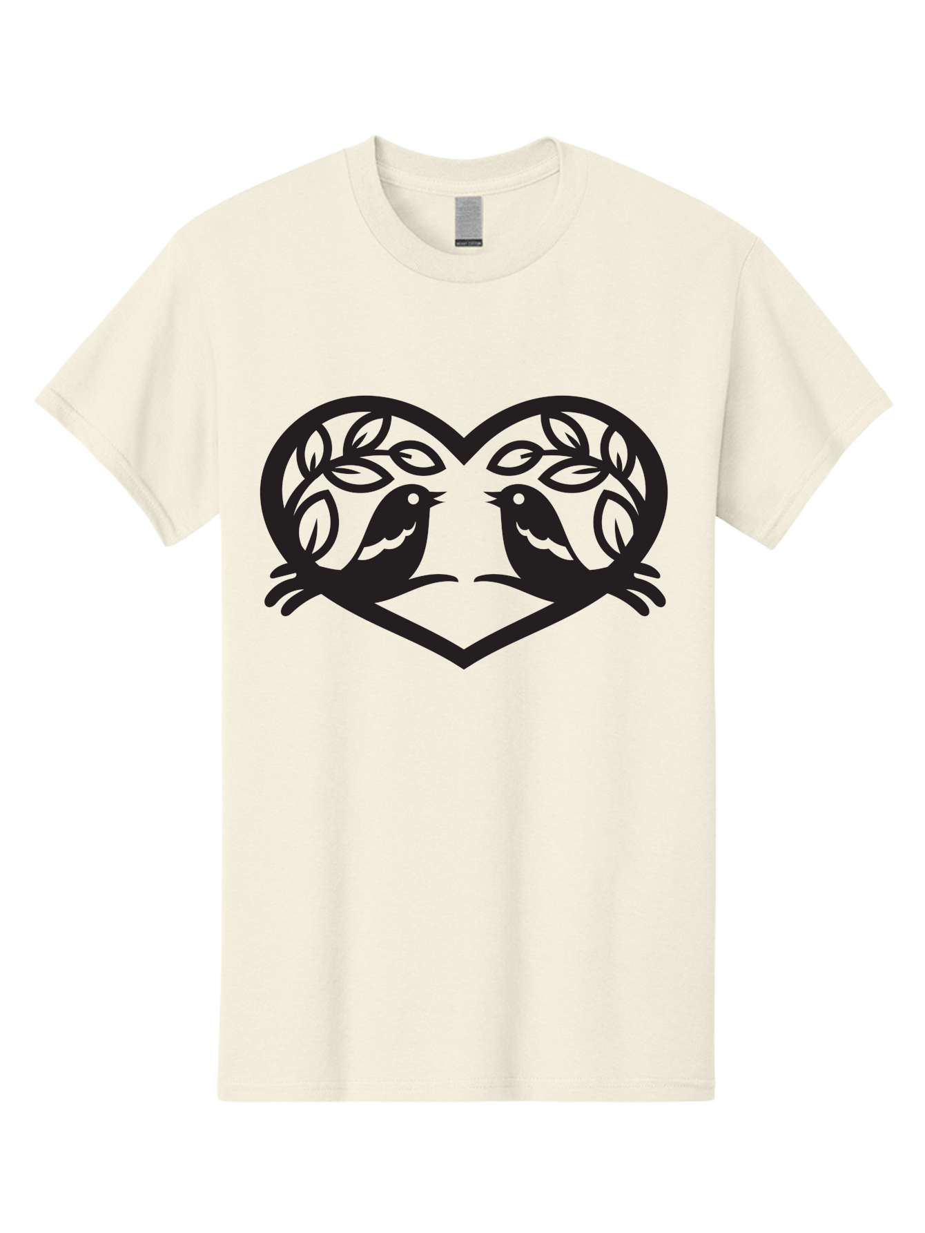 Love-Birds-Heart Men'S Graphic Tee, 100% Cotton, Comfortable Casual Summer Wear, Machine Washable, Love Birds, Heart Shape, Leafy Branches, Couple Birds, Tender Moment, Symbol Of Love, Peaceful Scene, Nature-Inspired Art Aab292 25
