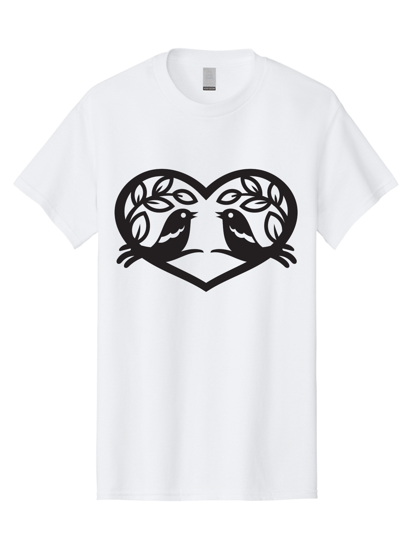 Love-Birds-Heart Men'S Graphic Tee, 100% Cotton, Comfortable Casual Summer Wear, Machine Washable, Love Birds, Heart Shape, Leafy Branches, Couple Birds, Tender Moment, Symbol Of Love, Peaceful Scene, Nature-Inspired Art Aab292 11