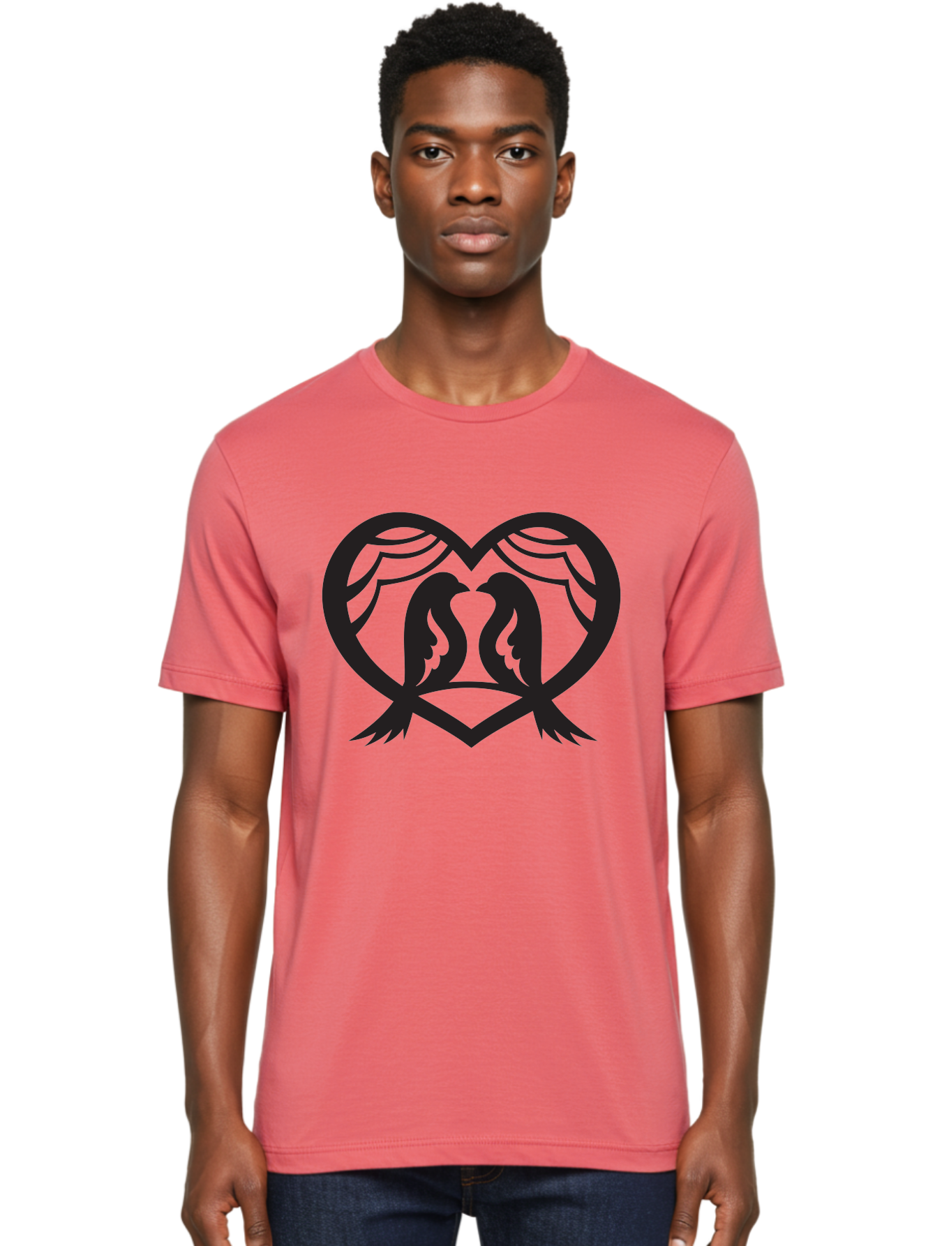 Love-Birds Men'S Graphic Tee, 100% Cotton, Comfortable Casual Summer Wear, Machine Washable, Two Doves, Doves Kissing, Heart Shape, Symbol Of Love, Peaceful Doves, Love Birds, Heart Symbol, Gentle Creatures, Symbolic Art, Dove Hearts Aab293 28