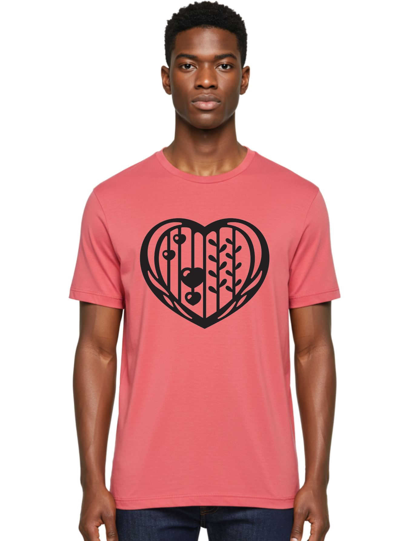 Mobile-Cage-Heart Men'S Graphic Tee, 100% Cotton, Comfortable Casual Summer Wear, Machine Washable, Heart-Shaped Cage, Bird Trapped, Love Symbol, Restricted Freedom, Emotional Confinement, Symbol Of Love, Heart, Birdcage Aab295 20