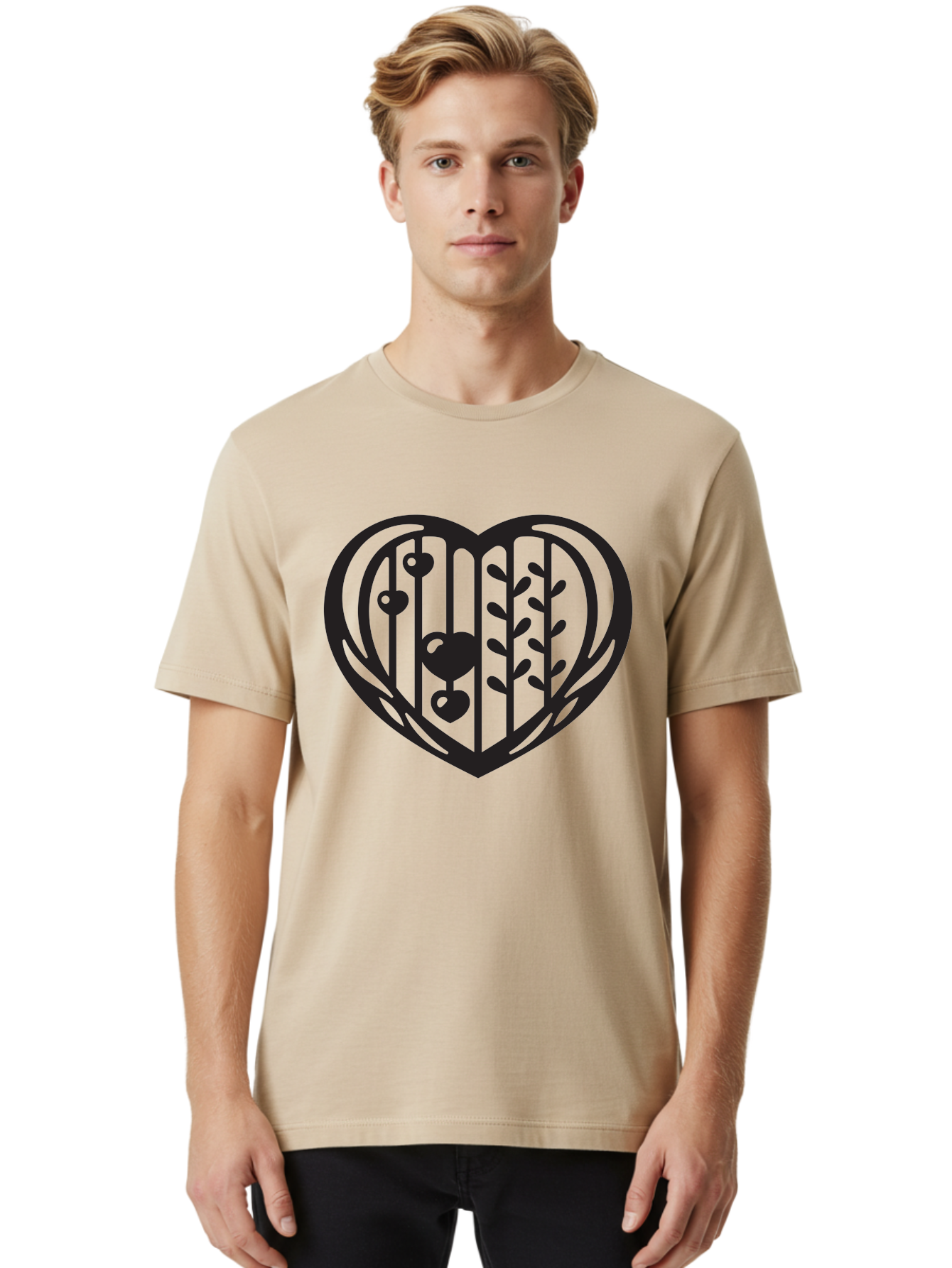 Mobile-Cage-Heart Men'S Graphic Tee, 100% Cotton, Comfortable Casual Summer Wear, Machine Washable, Heart-Shaped Cage, Bird Trapped, Love Symbol, Restricted Freedom, Emotional Confinement, Symbol Of Love, Heart, Birdcage Aab295 26