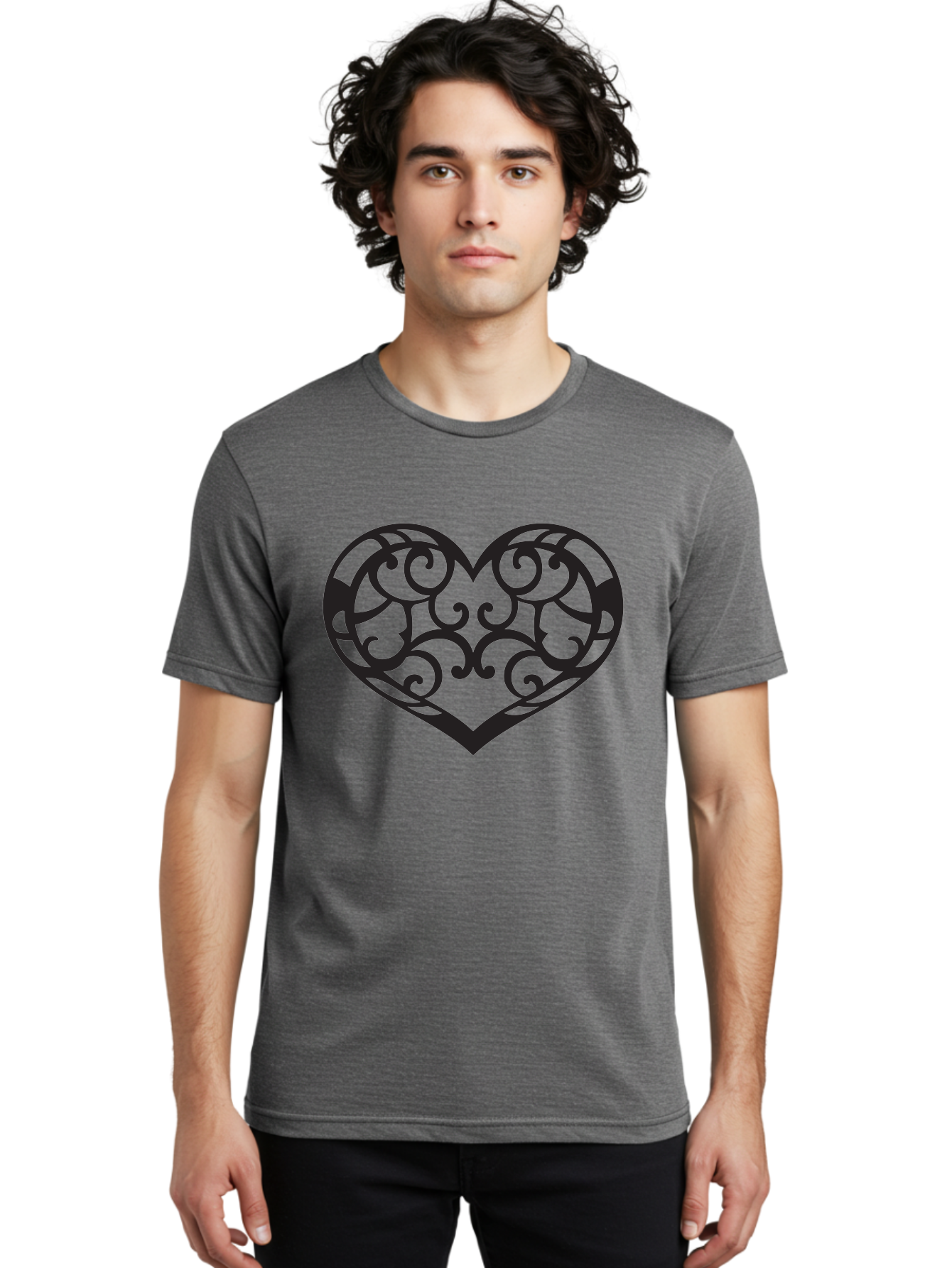 Ornate-Heart Men'S Graphic Tee, 100% Cotton, Comfortable Casual Summer Wear, Machine Washable, Ornate Heart Design, Swirling Patterns, Intricate Details, Symbolic Love, Decorative Art, Valentines Day Theme, Filigree Heart Aab296 28