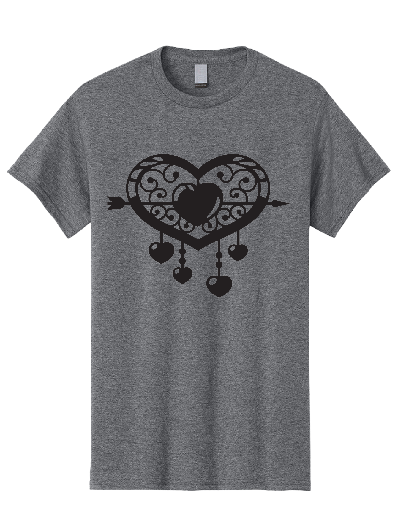 Pierced-Ornate-Heart Men'S Graphic Tee, 100% Cotton, Comfortable Casual Summer Wear, Machine Washable, Heart Pierced By Arrow, Ornate Heart Design, Dangling Hearts, Symbolic Love, Valentines Day Theme, Decorative Hearts, Romantic Gesture, Aab297 17