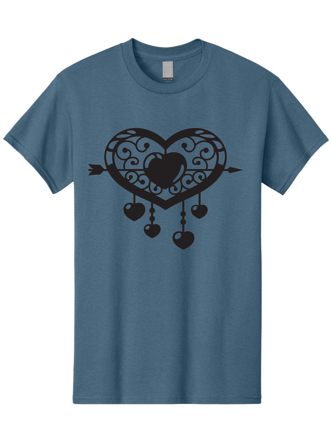 Pierced-Ornate-Heart Men'S Graphic Tee, 100% Cotton, Comfortable Casual Summer Wear, Machine Washable, Heart Pierced By Arrow, Ornate Heart Design, Dangling Hearts, Symbolic Love, Valentines Day Theme, Decorative Hearts, Romantic Gesture, Aab297 23