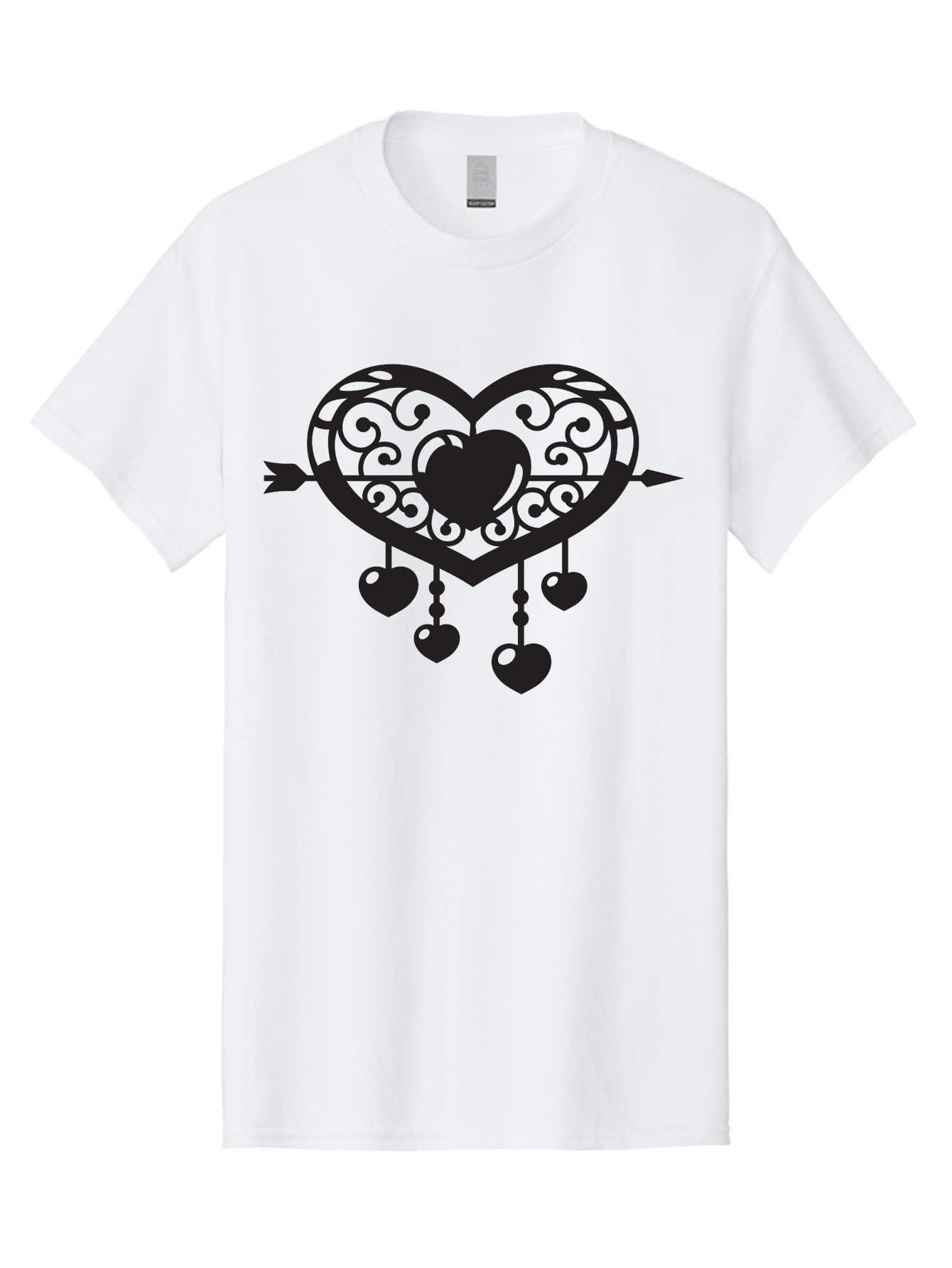 Pierced-Ornate-Heart Men'S Graphic Tee, 100% Cotton, Comfortable Casual Summer Wear, Machine Washable, Heart Pierced By Arrow, Ornate Heart Design, Dangling Hearts, Symbolic Love, Valentines Day Theme, Decorative Hearts, Romantic Gesture, Aab297 5