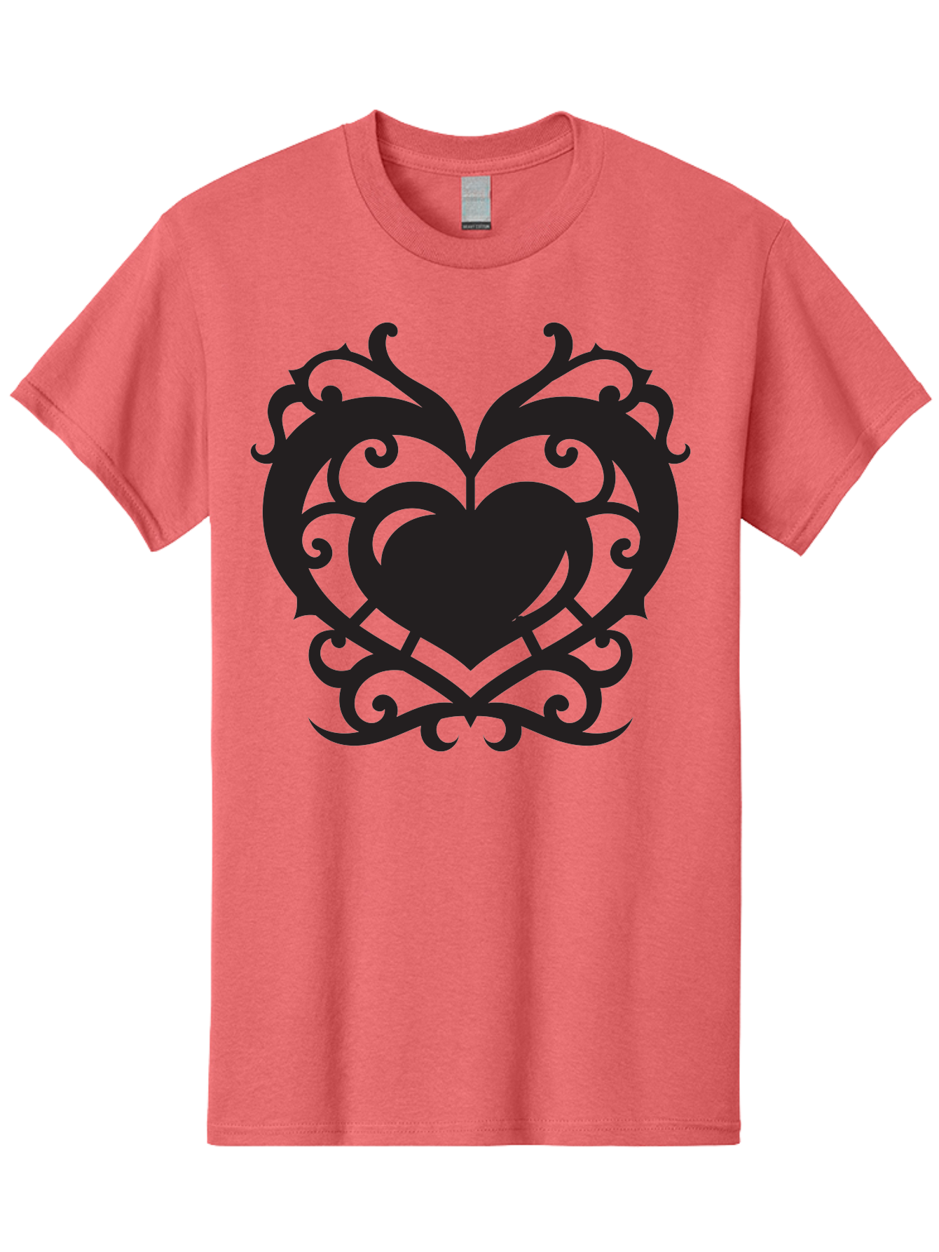 Tribal-Heart Men'S Graphic Tee, 100% Cotton, Comfortable Casual Summer Wear, Machine Washable, Heart Symbol, Decorative Heart, Gothic Design, Intricate Patterns, Filigree Art, Symbolic Love, Ornate Details, Heart Shape, Elegant Design, Aab300 25