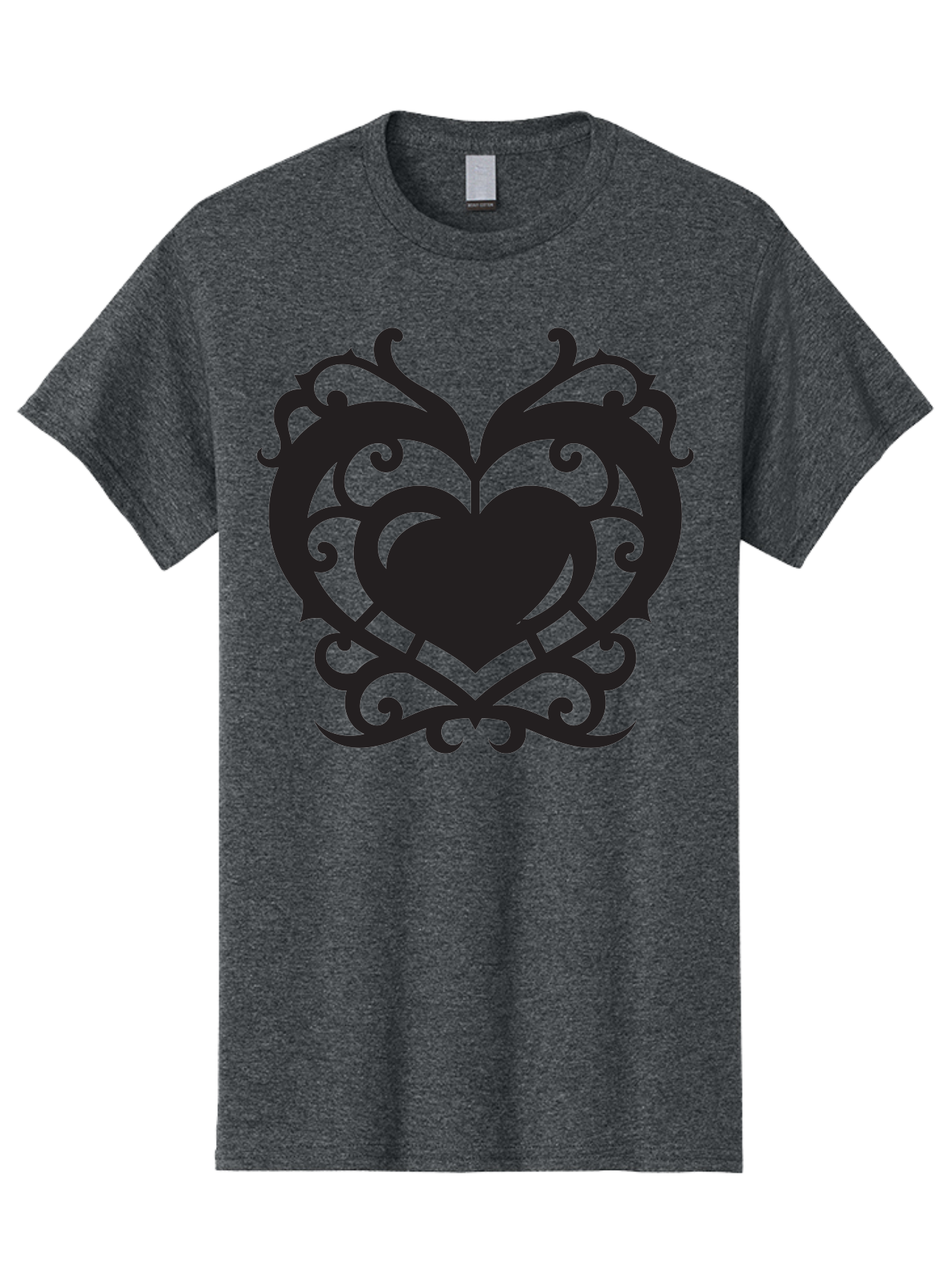 Tribal-Heart Men'S Graphic Tee, 100% Cotton, Comfortable Casual Summer Wear, Machine Washable, Heart Symbol, Decorative Heart, Gothic Design, Intricate Patterns, Filigree Art, Symbolic Love, Ornate Details, Heart Shape, Elegant Design, Aab300 13