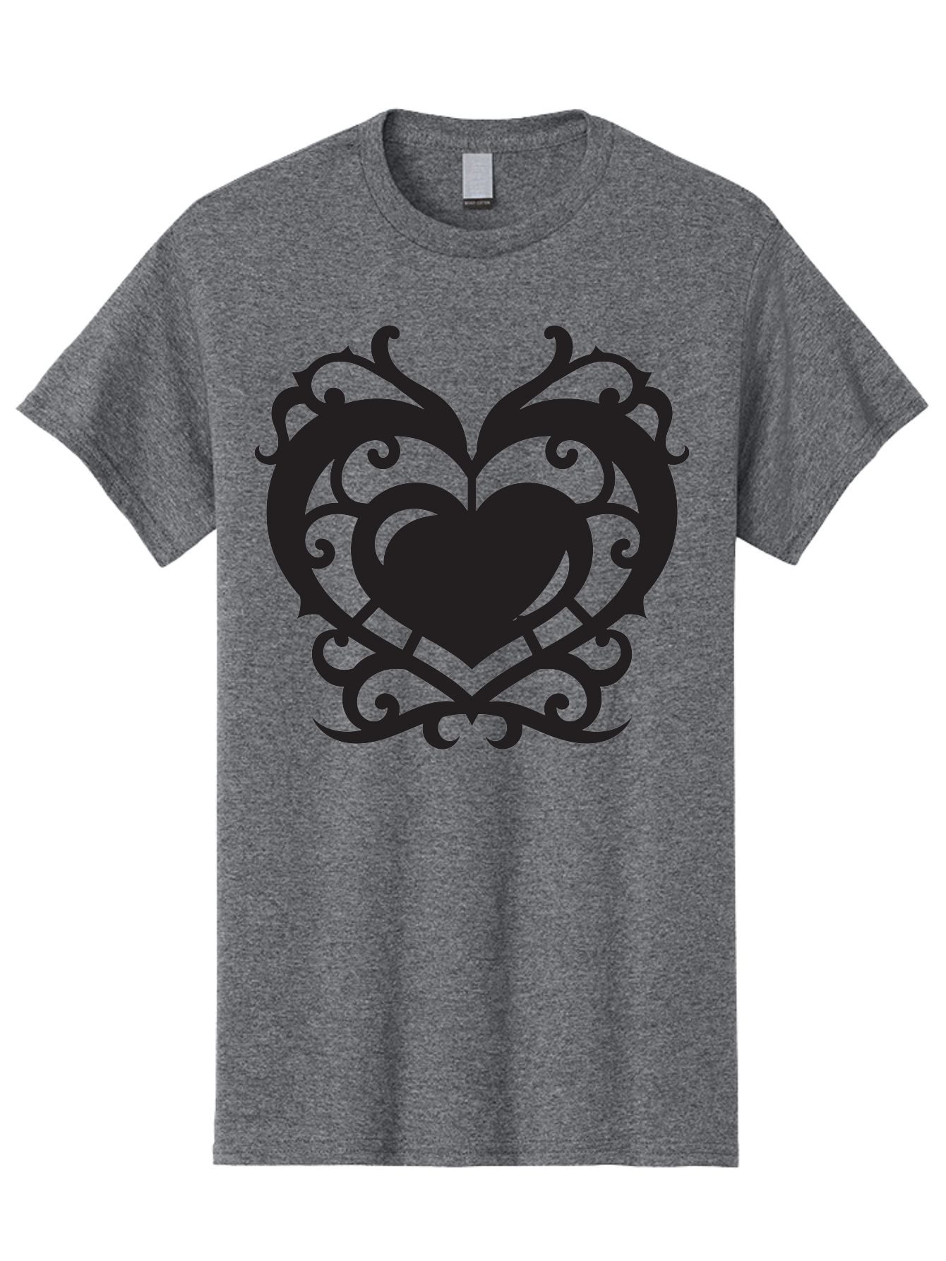 Tribal-Heart Men'S Graphic Tee, 100% Cotton, Comfortable Casual Summer Wear, Machine Washable, Heart Symbol, Decorative Heart, Gothic Design, Intricate Patterns, Filigree Art, Symbolic Love, Ornate Details, Heart Shape, Elegant Design, Aab300 17
