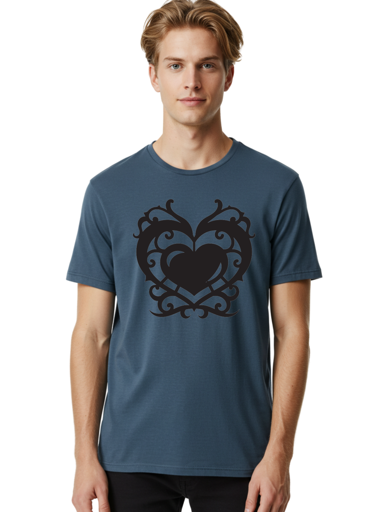 Tribal-Heart Men'S Graphic Tee, 100% Cotton, Comfortable Casual Summer Wear, Machine Washable, Heart Symbol, Decorative Heart, Gothic Design, Intricate Patterns, Filigree Art, Symbolic Love, Ornate Details, Heart Shape, Elegant Design, Aab300 10