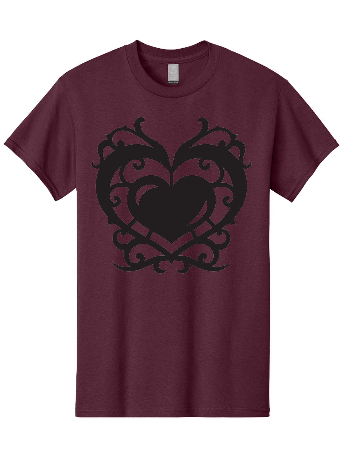 Tribal-Heart Men'S Graphic Tee, 100% Cotton, Comfortable Casual Summer Wear, Machine Washable, Heart Symbol, Decorative Heart, Gothic Design, Intricate Patterns, Filigree Art, Symbolic Love, Ornate Details, Heart Shape, Elegant Design, Aab300 3