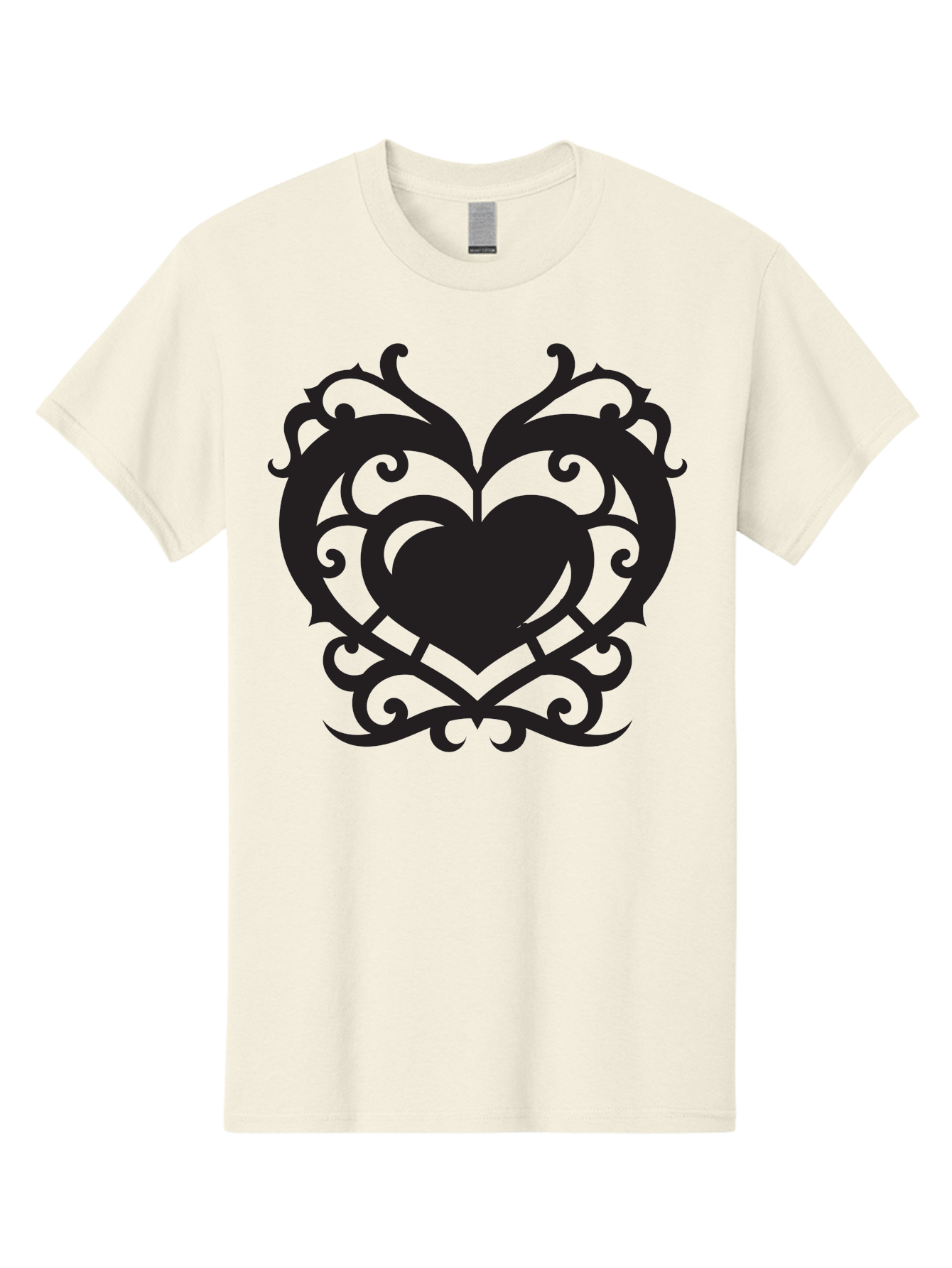 Tribal-Heart Men'S Graphic Tee, 100% Cotton, Comfortable Casual Summer Wear, Machine Washable, Heart Symbol, Decorative Heart, Gothic Design, Intricate Patterns, Filigree Art, Symbolic Love, Ornate Details, Heart Shape, Elegant Design, Aab300 19