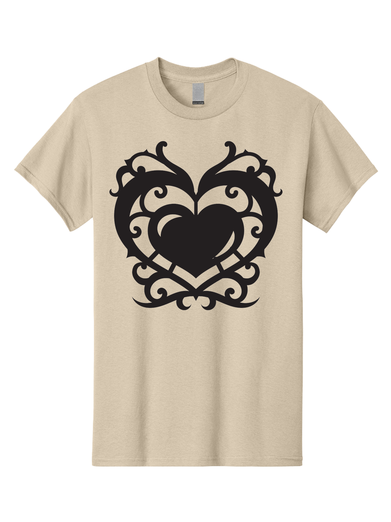 Tribal-Heart Men'S Graphic Tee, 100% Cotton, Comfortable Casual Summer Wear, Machine Washable, Heart Symbol, Decorative Heart, Gothic Design, Intricate Patterns, Filigree Art, Symbolic Love, Ornate Details, Heart Shape, Elegant Design, Aab300 11