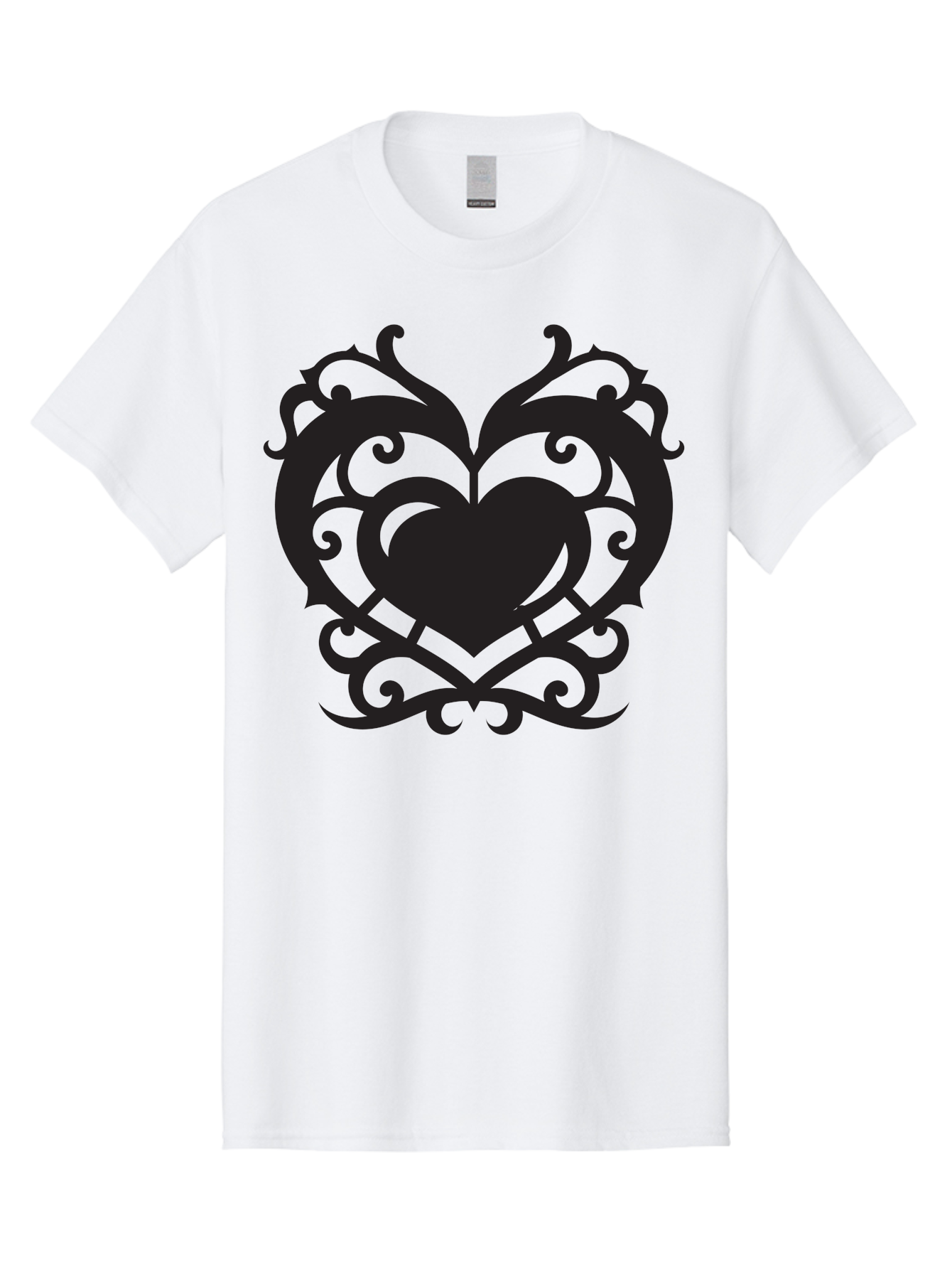Tribal-Heart Men'S Graphic Tee, 100% Cotton, Comfortable Casual Summer Wear, Machine Washable, Heart Symbol, Decorative Heart, Gothic Design, Intricate Patterns, Filigree Art, Symbolic Love, Ornate Details, Heart Shape, Elegant Design, Aab300 1
