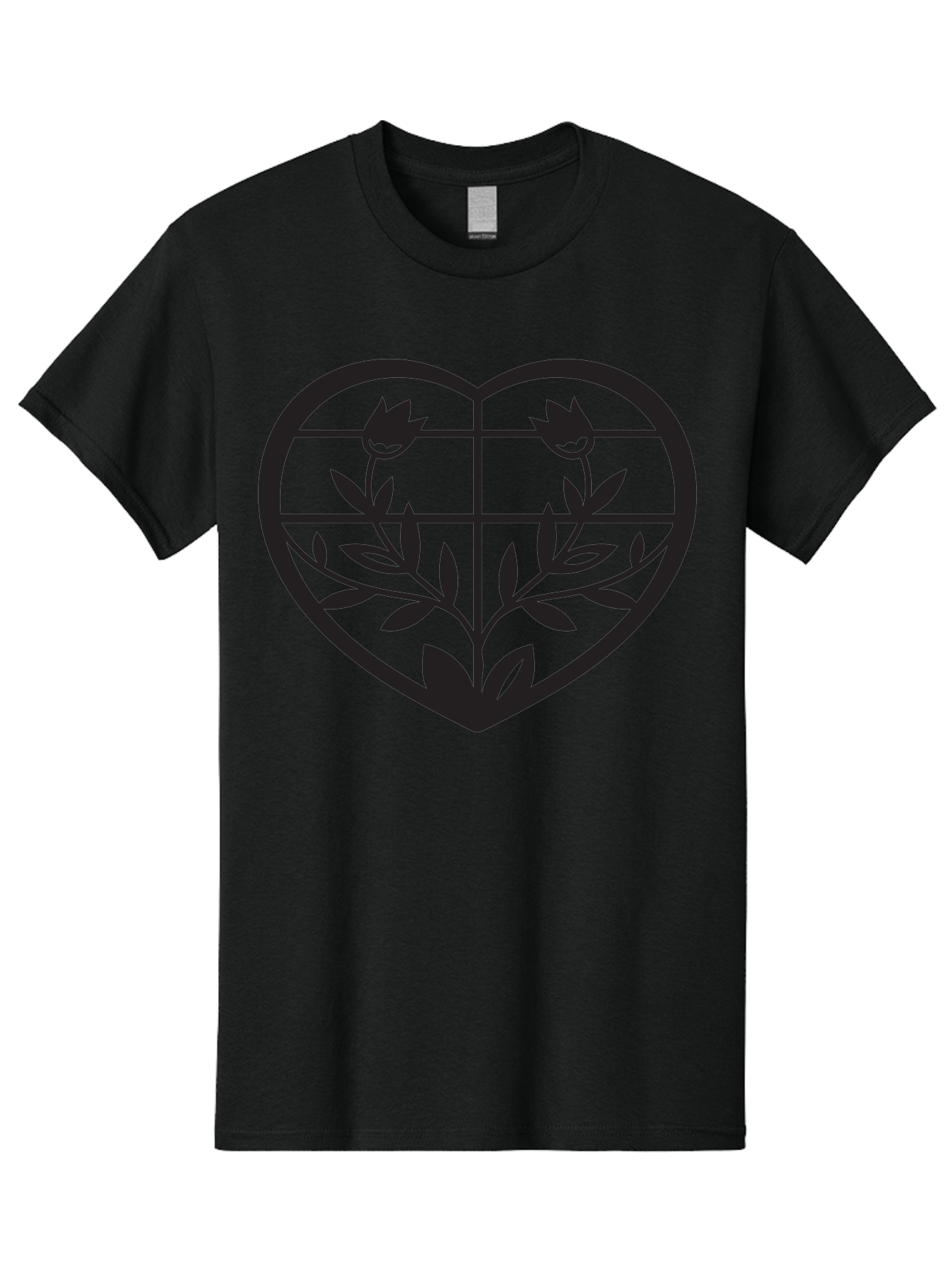 Tulips-Heart Men'S Graphic Tee, 100% Cotton, Comfortable Casual Summer Wear, Machine Washable, Heart Shape, Tulip Flowers, Leafy Stems, Floral Design, Love Symbol, Minimalist Art, Simple Graphics, Grid Pattern, Black Silhouette Aab302 5