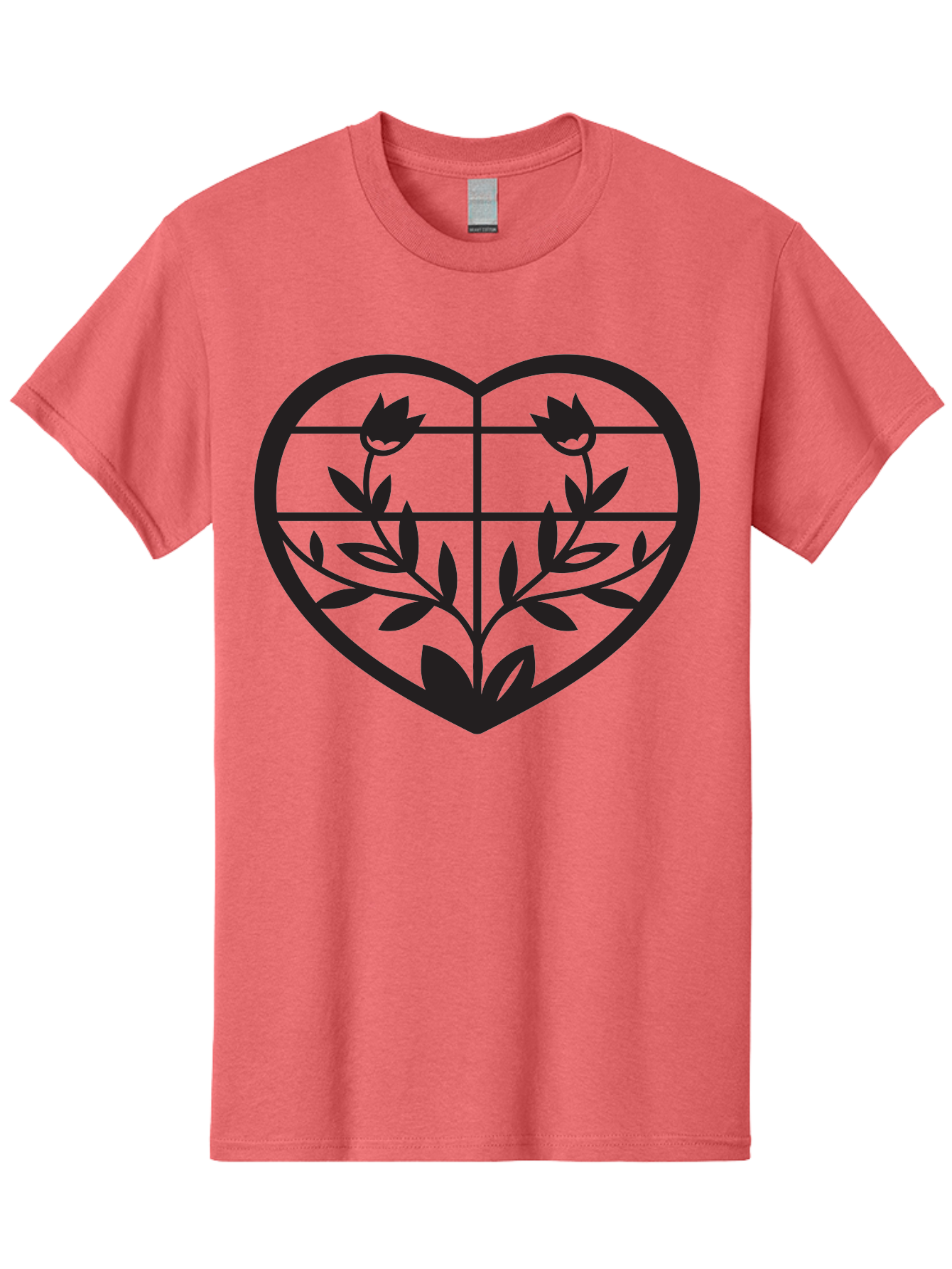 Tulips-Heart Men'S Graphic Tee, 100% Cotton, Comfortable Casual Summer Wear, Machine Washable, Heart Shape, Tulip Flowers, Leafy Stems, Floral Design, Love Symbol, Minimalist Art, Simple Graphics, Grid Pattern, Black Silhouette Aab302 25