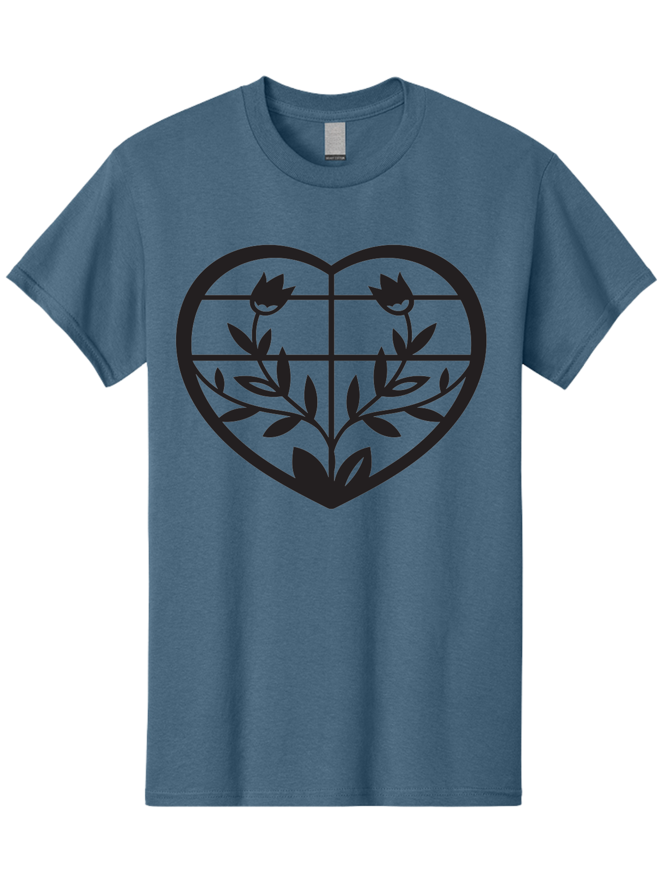 Tulips-Heart Men'S Graphic Tee, 100% Cotton, Comfortable Casual Summer Wear, Machine Washable, Heart Shape, Tulip Flowers, Leafy Stems, Floral Design, Love Symbol, Minimalist Art, Simple Graphics, Grid Pattern, Black Silhouette Aab302 29