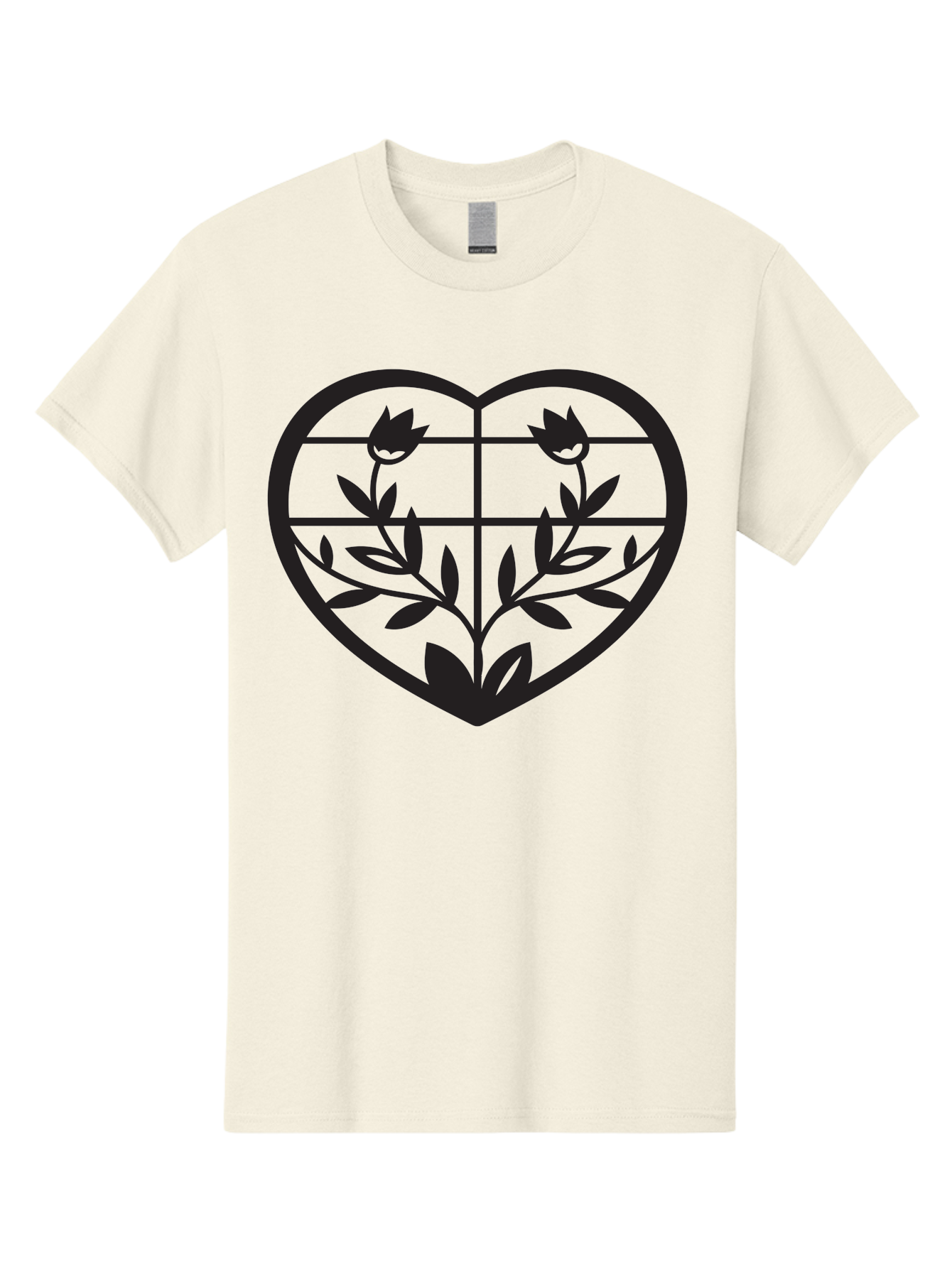 Tulips-Heart Men'S Graphic Tee, 100% Cotton, Comfortable Casual Summer Wear, Machine Washable, Heart Shape, Tulip Flowers, Leafy Stems, Floral Design, Love Symbol, Minimalist Art, Simple Graphics, Grid Pattern, Black Silhouette Aab302 21