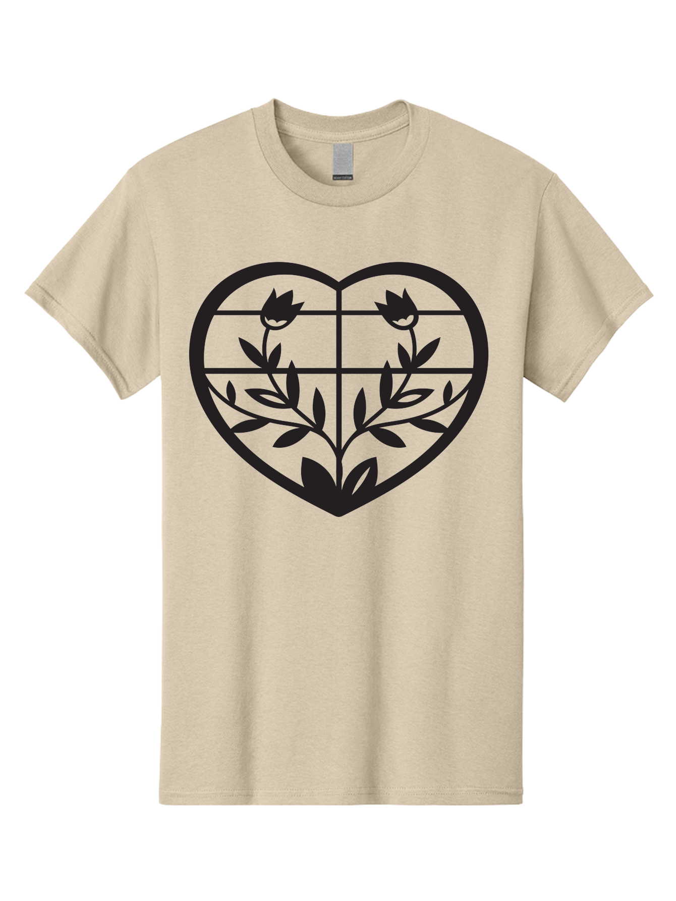Tulips-Heart Men'S Graphic Tee, 100% Cotton, Comfortable Casual Summer Wear, Machine Washable, Heart Shape, Tulip Flowers, Leafy Stems, Floral Design, Love Symbol, Minimalist Art, Simple Graphics, Grid Pattern, Black Silhouette Aab302 27