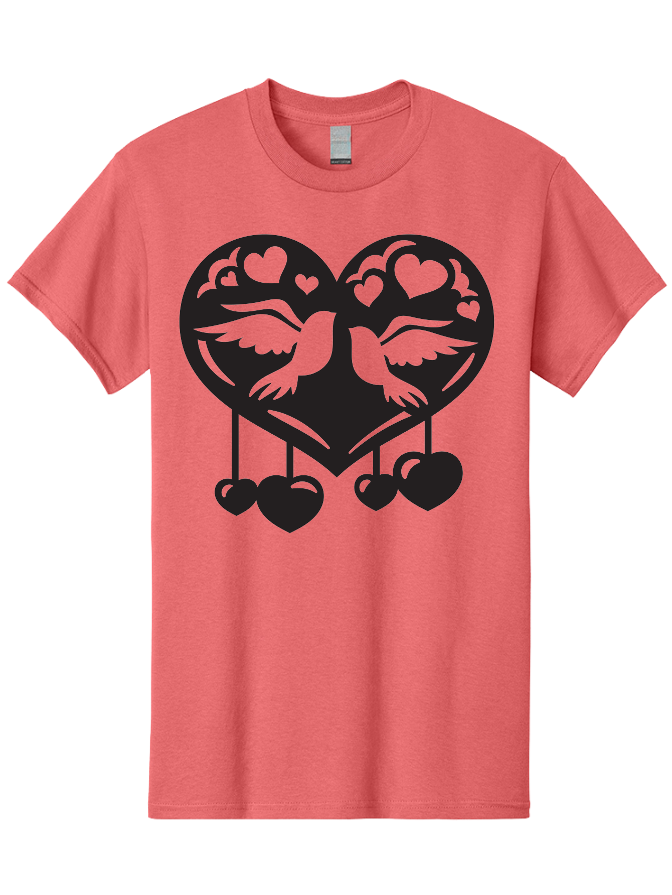Two-Birds-Heart Men'S Graphic Tee, 100% Cotton, Comfortable Casual Summer Wear, Machine Washable, Love Birds, Couple Love, Heart Shape, Birds Flying, Hearts Hanging, Love Symbol, Valentines Day, Heart Decorations, Symbolic Love, Aab303 21
