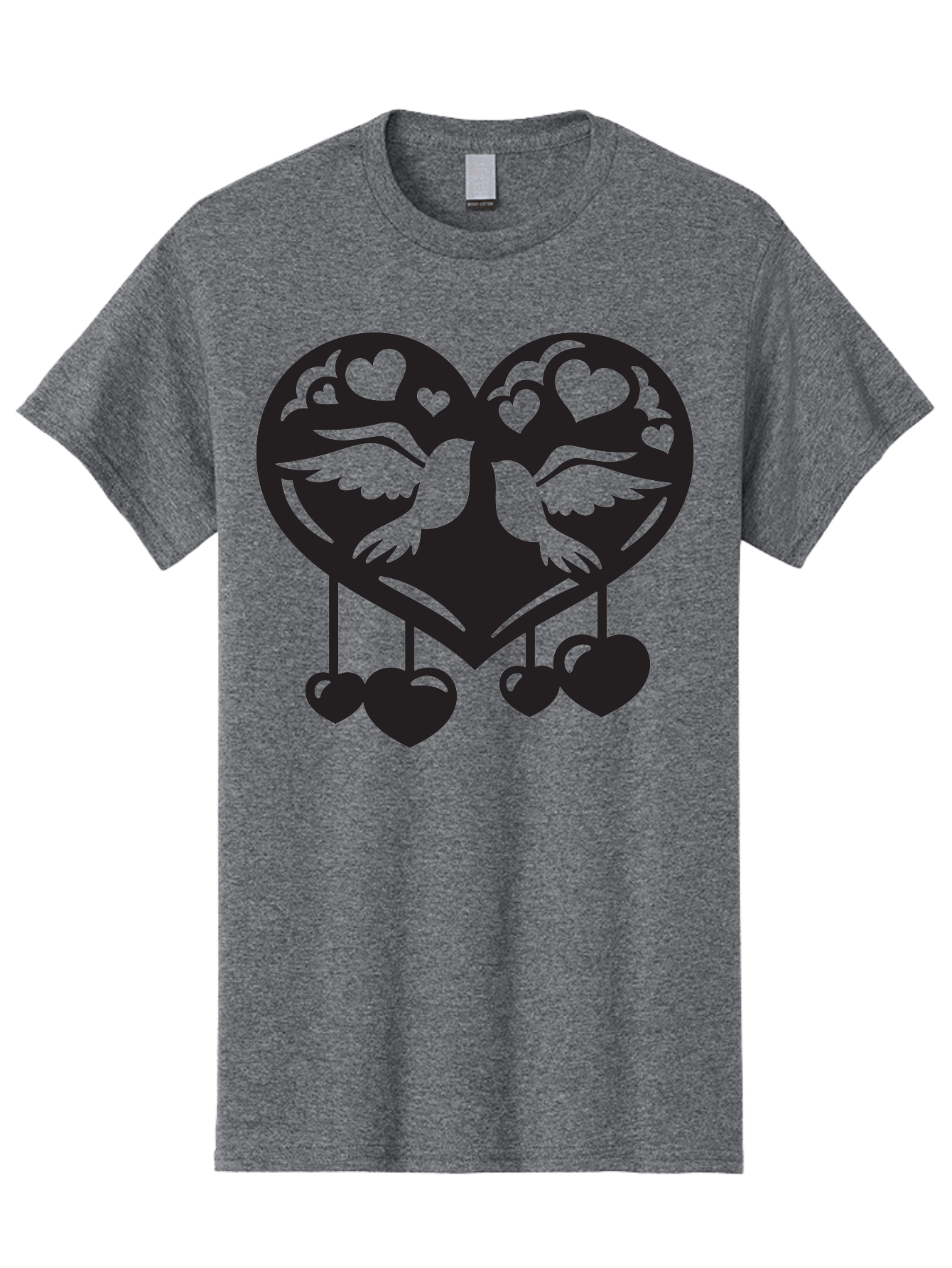 Two-Birds-Heart Men'S Graphic Tee, 100% Cotton, Comfortable Casual Summer Wear, Machine Washable, Love Birds, Couple Love, Heart Shape, Birds Flying, Hearts Hanging, Love Symbol, Valentines Day, Heart Decorations, Symbolic Love, Aab303 11