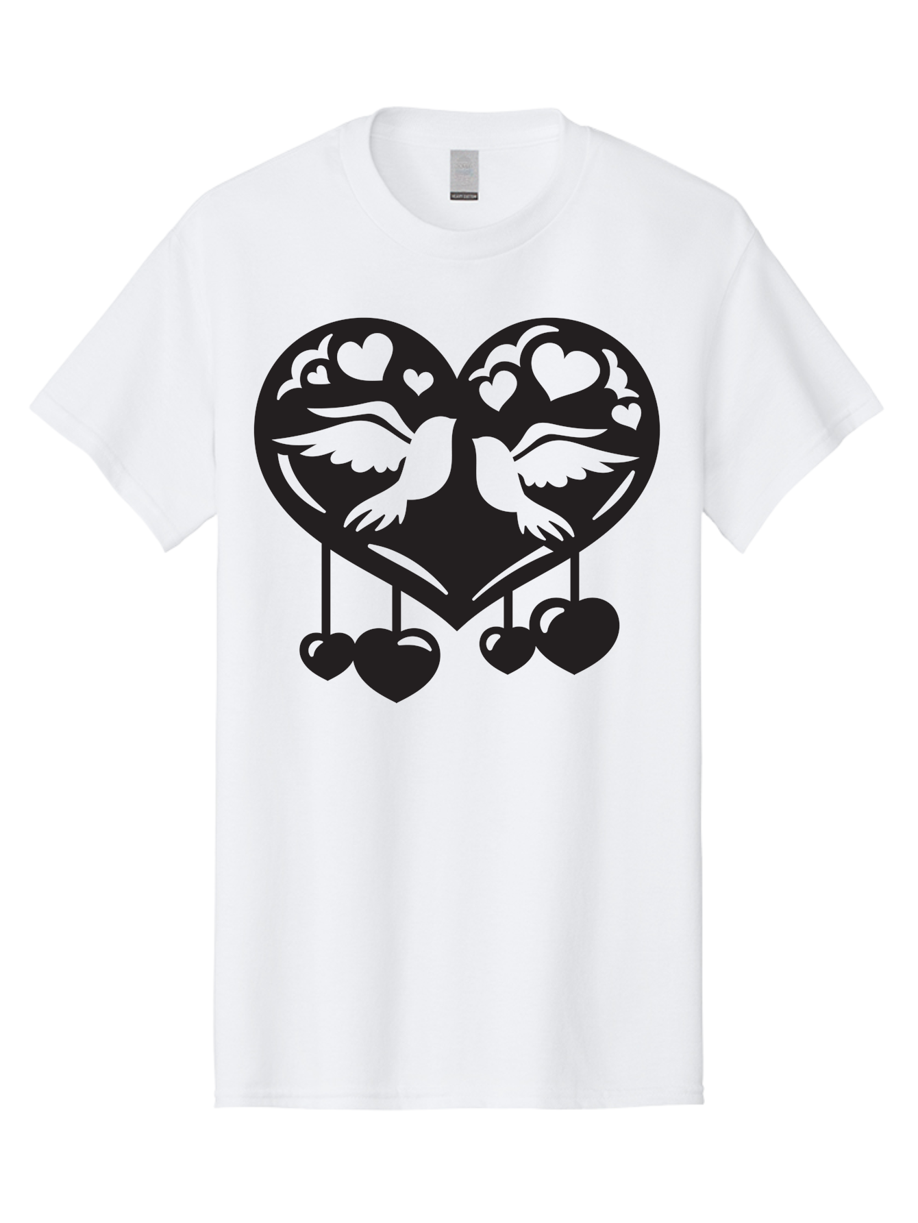 Two-Birds-Heart Men'S Graphic Tee, 100% Cotton, Comfortable Casual Summer Wear, Machine Washable, Love Birds, Couple Love, Heart Shape, Birds Flying, Hearts Hanging, Love Symbol, Valentines Day, Heart Decorations, Symbolic Love, Aab303 7