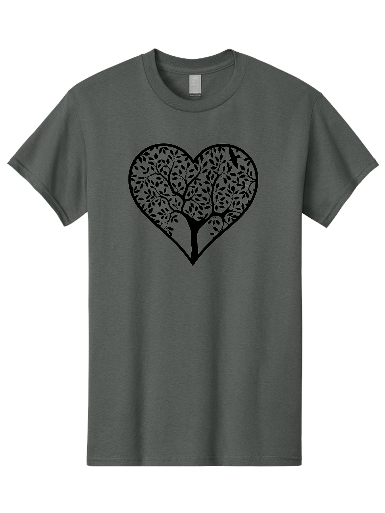 Tree-Of-Life-Heart-1 Men'S Graphic Tee, 100% Cotton, Comfortable Casual Summer Wear, Machine Washable, Tree In Heart Shape, Symbolic Representation, Love For Nature, Eco-Friendly, Black Silhouette Design, Leafy Branches, Valentines Day Theme, Aab306 17