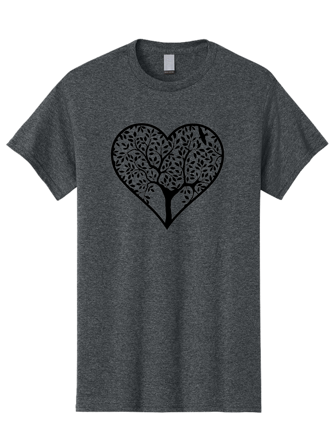 Tree-Of-Life-Heart-1 Men'S Graphic Tee, 100% Cotton, Comfortable Casual Summer Wear, Machine Washable, Tree In Heart Shape, Symbolic Representation, Love For Nature, Eco-Friendly, Black Silhouette Design, Leafy Branches, Valentines Day Theme, Aab306 21