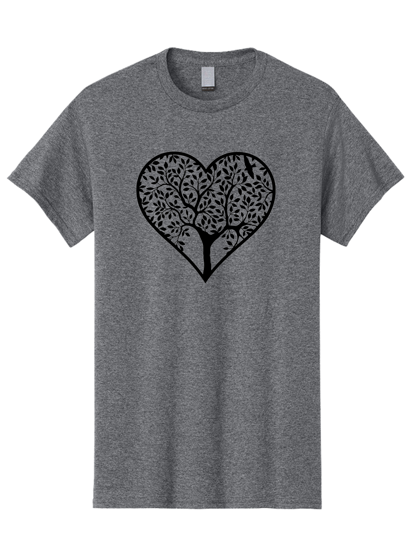 Tree-Of-Life-Heart-1 Men'S Graphic Tee, 100% Cotton, Comfortable Casual Summer Wear, Machine Washable, Tree In Heart Shape, Symbolic Representation, Love For Nature, Eco-Friendly, Black Silhouette Design, Leafy Branches, Valentines Day Theme, Aab306 19