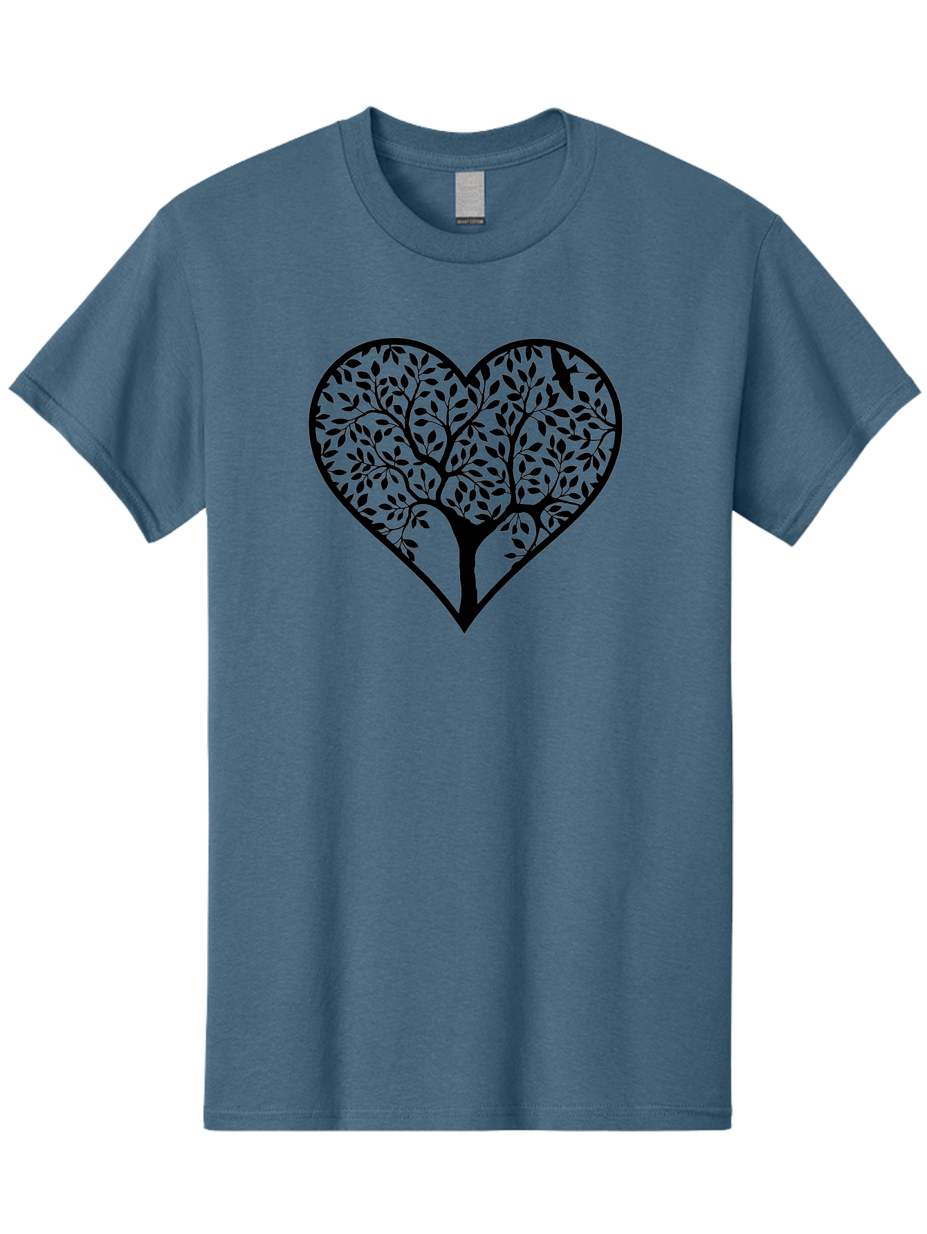 Tree-Of-Life-Heart-1 Men'S Graphic Tee, 100% Cotton, Comfortable Casual Summer Wear, Machine Washable, Tree In Heart Shape, Symbolic Representation, Love For Nature, Eco-Friendly, Black Silhouette Design, Leafy Branches, Valentines Day Theme, Aab306 15