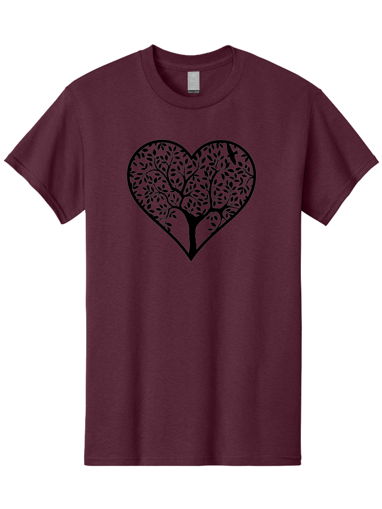 Tree-Of-Life-Heart-1 Men'S Graphic Tee, 100% Cotton, Comfortable Casual Summer Wear, Machine Washable, Tree In Heart Shape, Symbolic Representation, Love For Nature, Eco-Friendly, Black Silhouette Design, Leafy Branches, Valentines Day Theme, Aab306 23