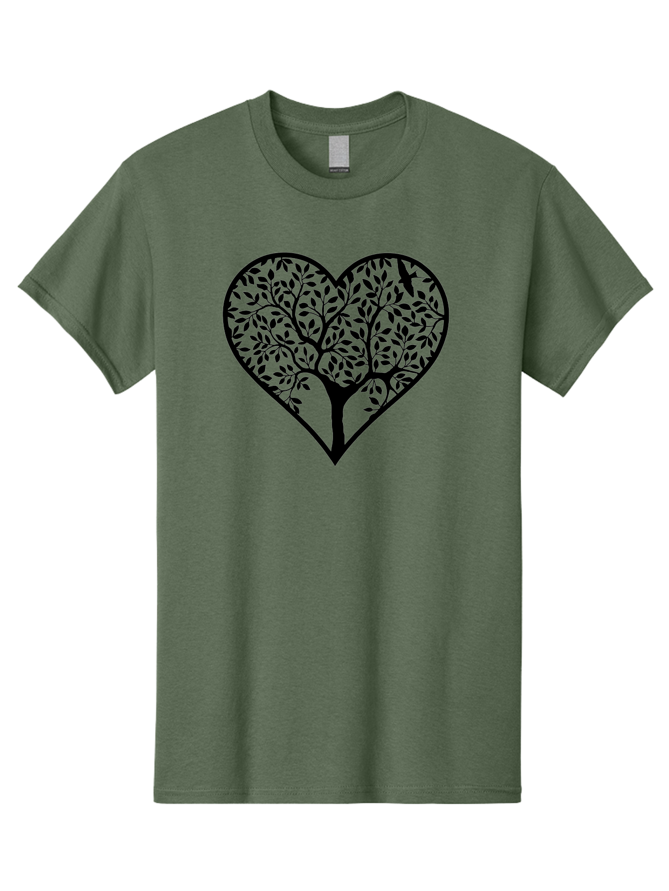 Tree-Of-Life-Heart-1 Men'S Graphic Tee, 100% Cotton, Comfortable Casual Summer Wear, Machine Washable, Tree In Heart Shape, Symbolic Representation, Love For Nature, Eco-Friendly, Black Silhouette Design, Leafy Branches, Valentines Day Theme, Aab306 25