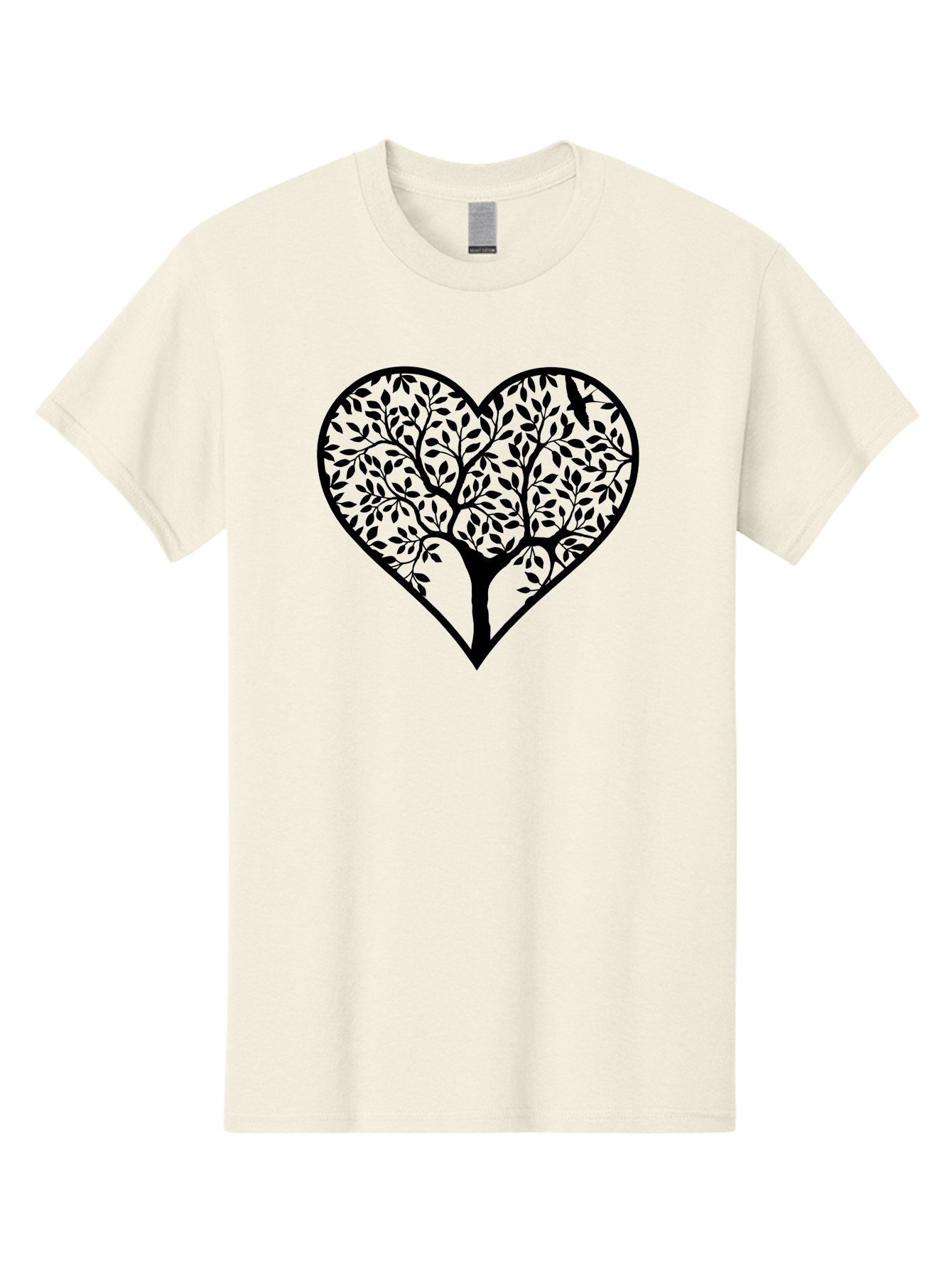 Tree-Of-Life-Heart-1 Men'S Graphic Tee, 100% Cotton, Comfortable Casual Summer Wear, Machine Washable, Tree In Heart Shape, Symbolic Representation, Love For Nature, Eco-Friendly, Black Silhouette Design, Leafy Branches, Valentines Day Theme, Aab306 1