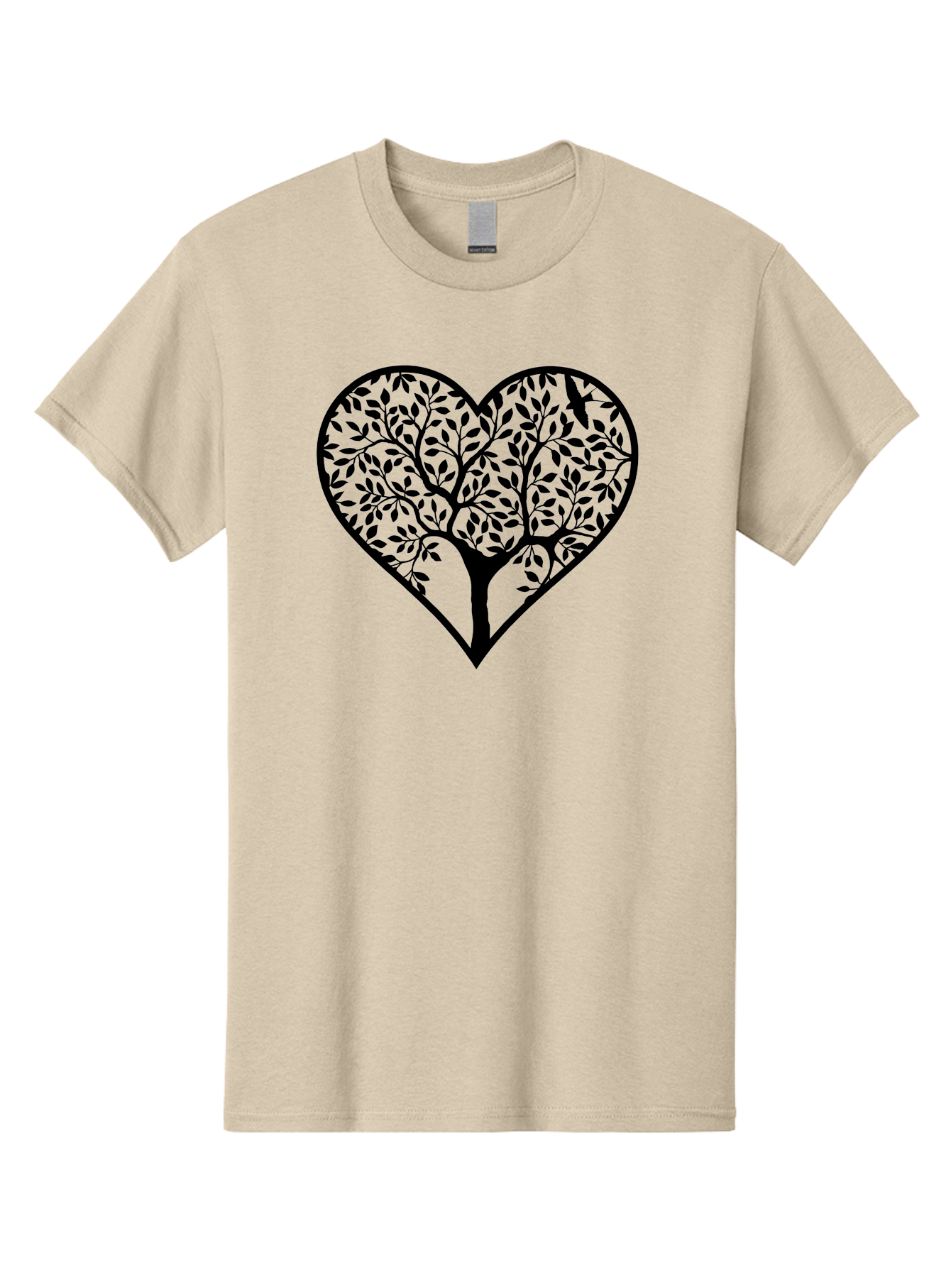 Tree-Of-Life-Heart-1 Men'S Graphic Tee, 100% Cotton, Comfortable Casual Summer Wear, Machine Washable, Tree In Heart Shape, Symbolic Representation, Love For Nature, Eco-Friendly, Black Silhouette Design, Leafy Branches, Valentines Day Theme, Aab306 27